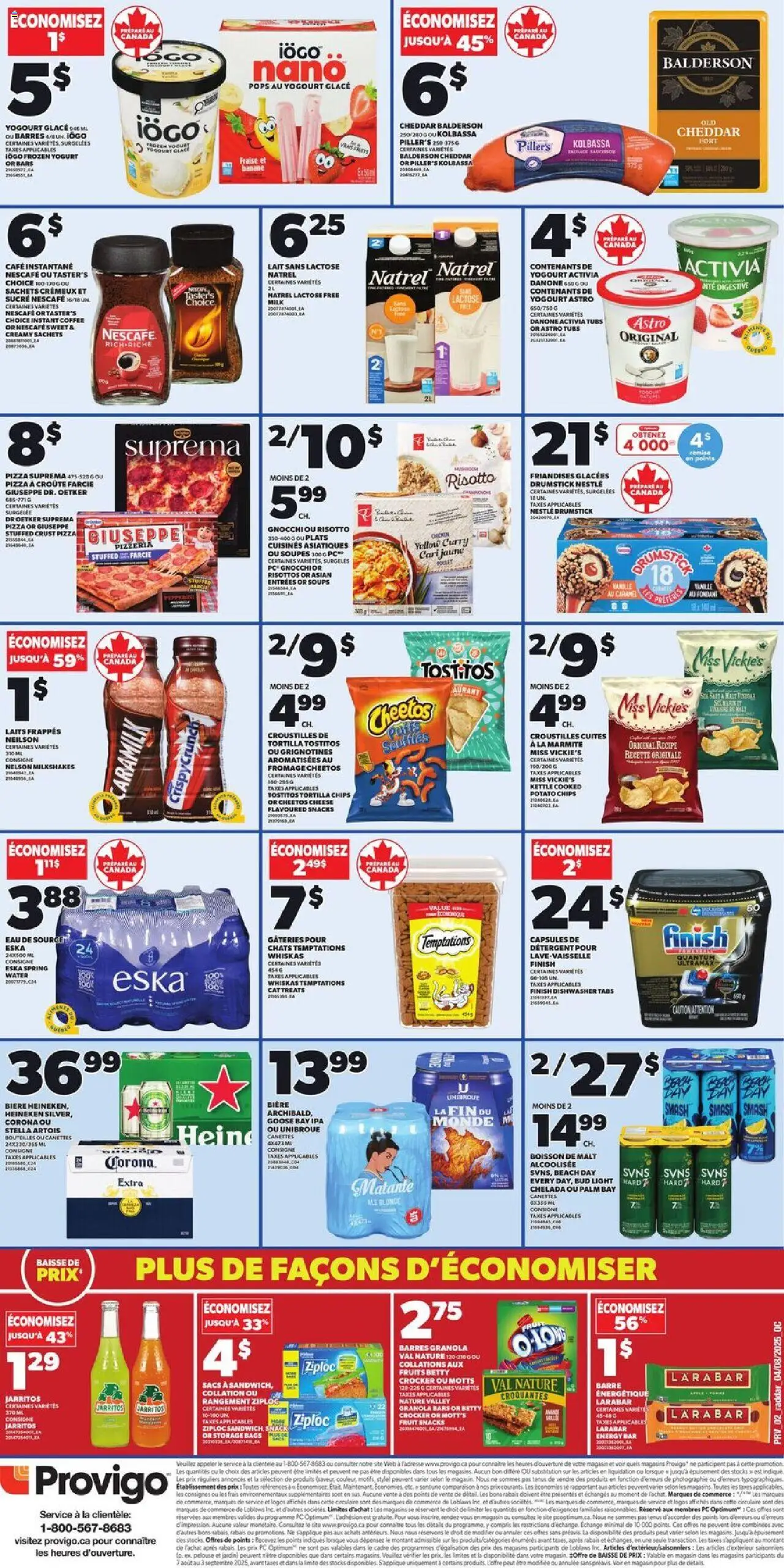 Provigo flyer valid from 07.08.2025 | Page: 2 | Products: Detergent, Cheese, Yogurt, Pizza