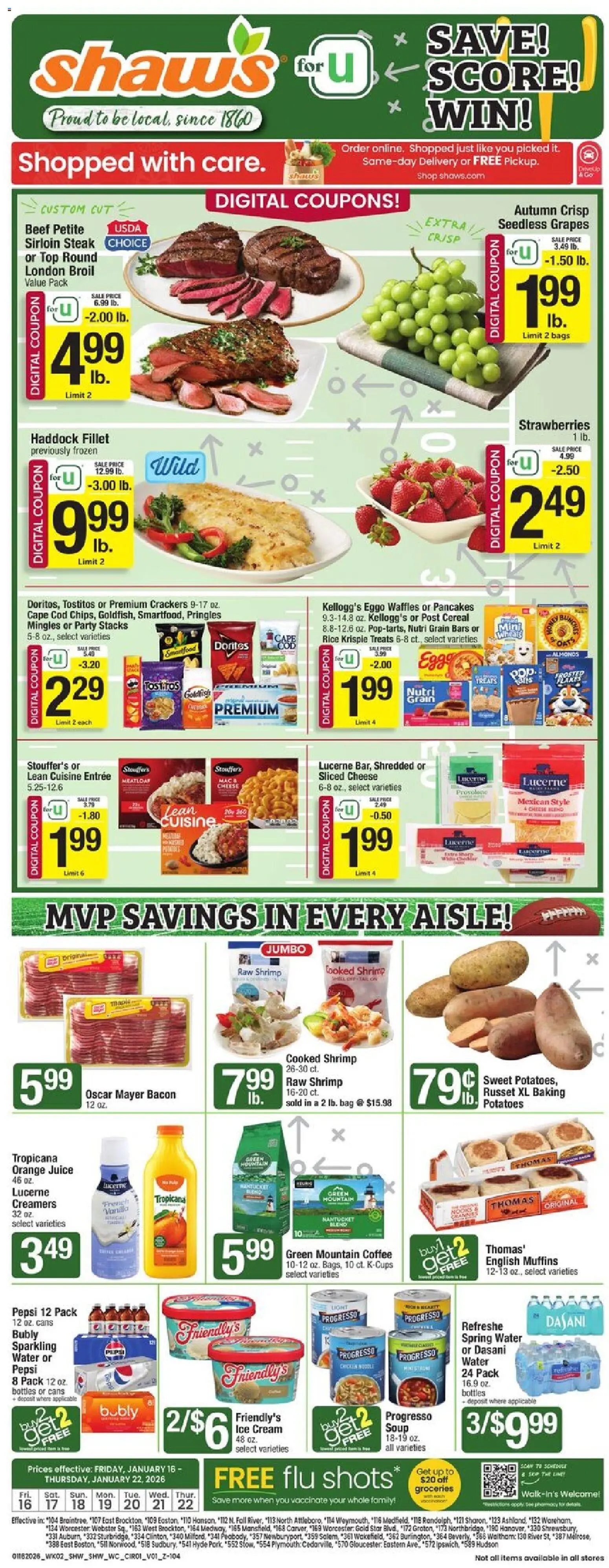 Shaw's Weekly Ad - valid from 16.01.2026 | Page: 1 | Products: Juice, Rice, Cream, Ice cream