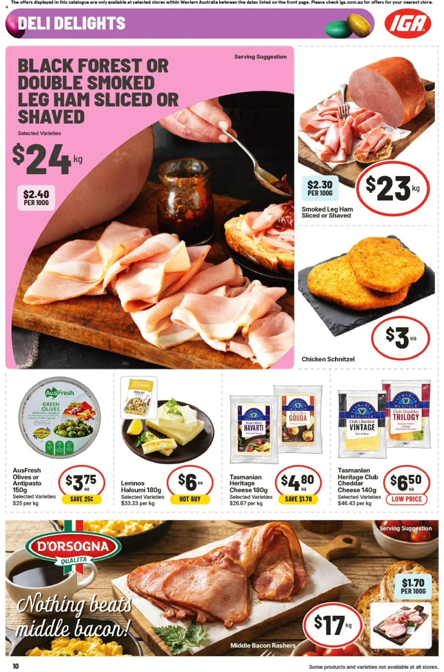 IGA catalogue - valid from 01.04.2026 | Page: 10 | Products: Cheese, Ham, Chicken, Olives