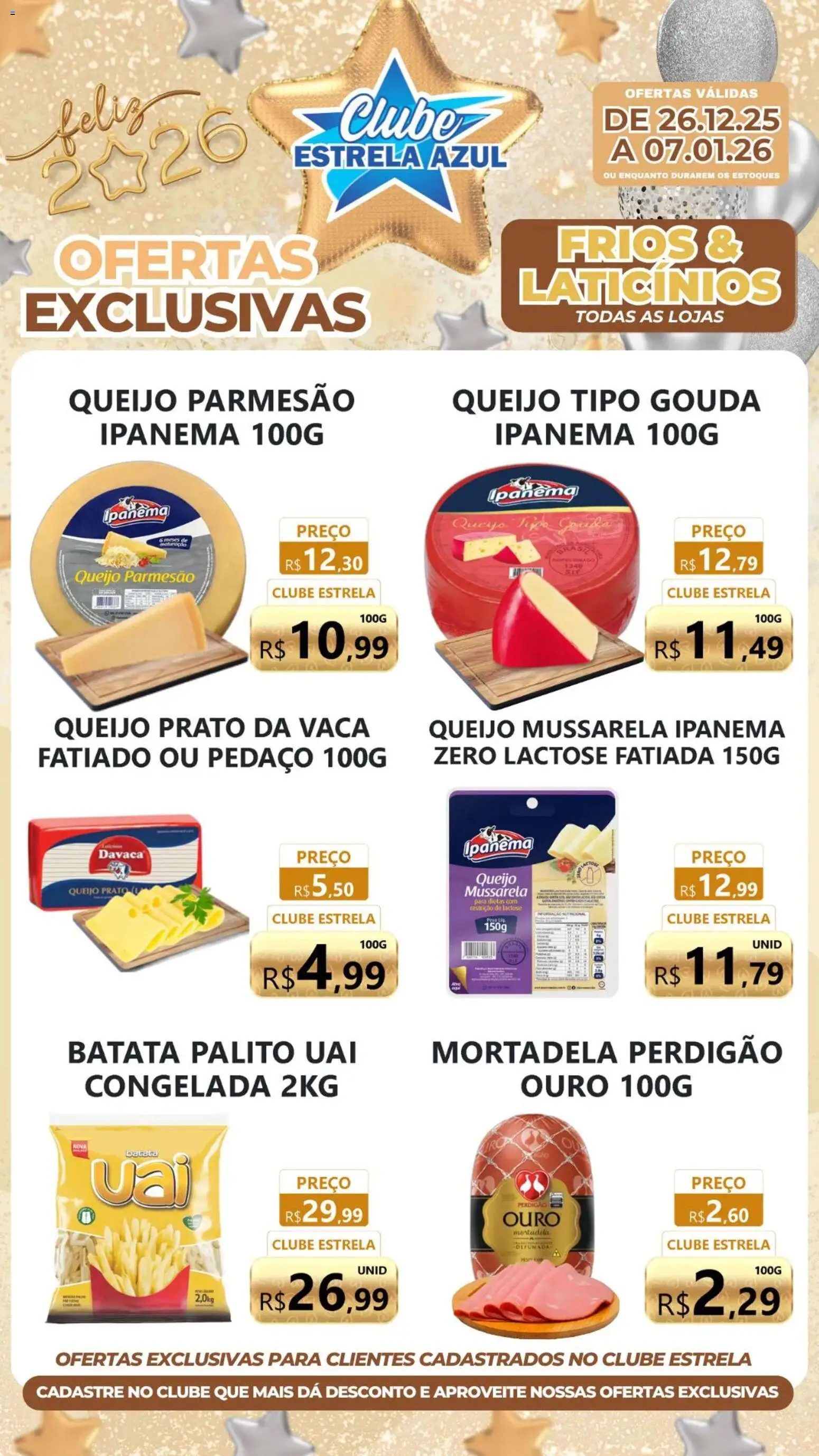 Estrela Azul Folheto - válido de 26.12.2025 | Página: 2 | Produtos: Mortadela, Queijo parmesão, Batata, Mussarela