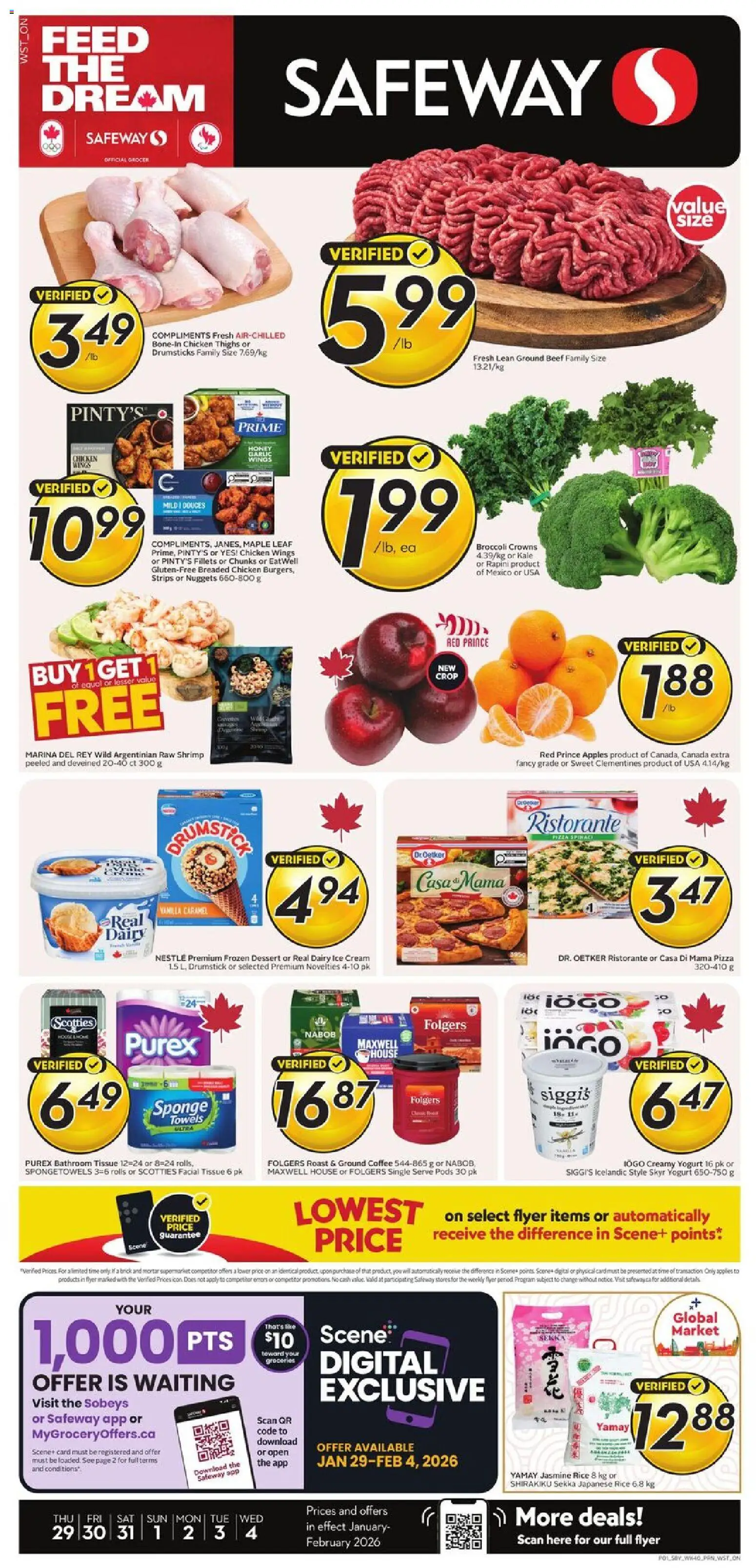 Safeway flyer valid from 29.01.2026 | Page: 1 | Products: Rice, Sponge, Yogurt, Chicken