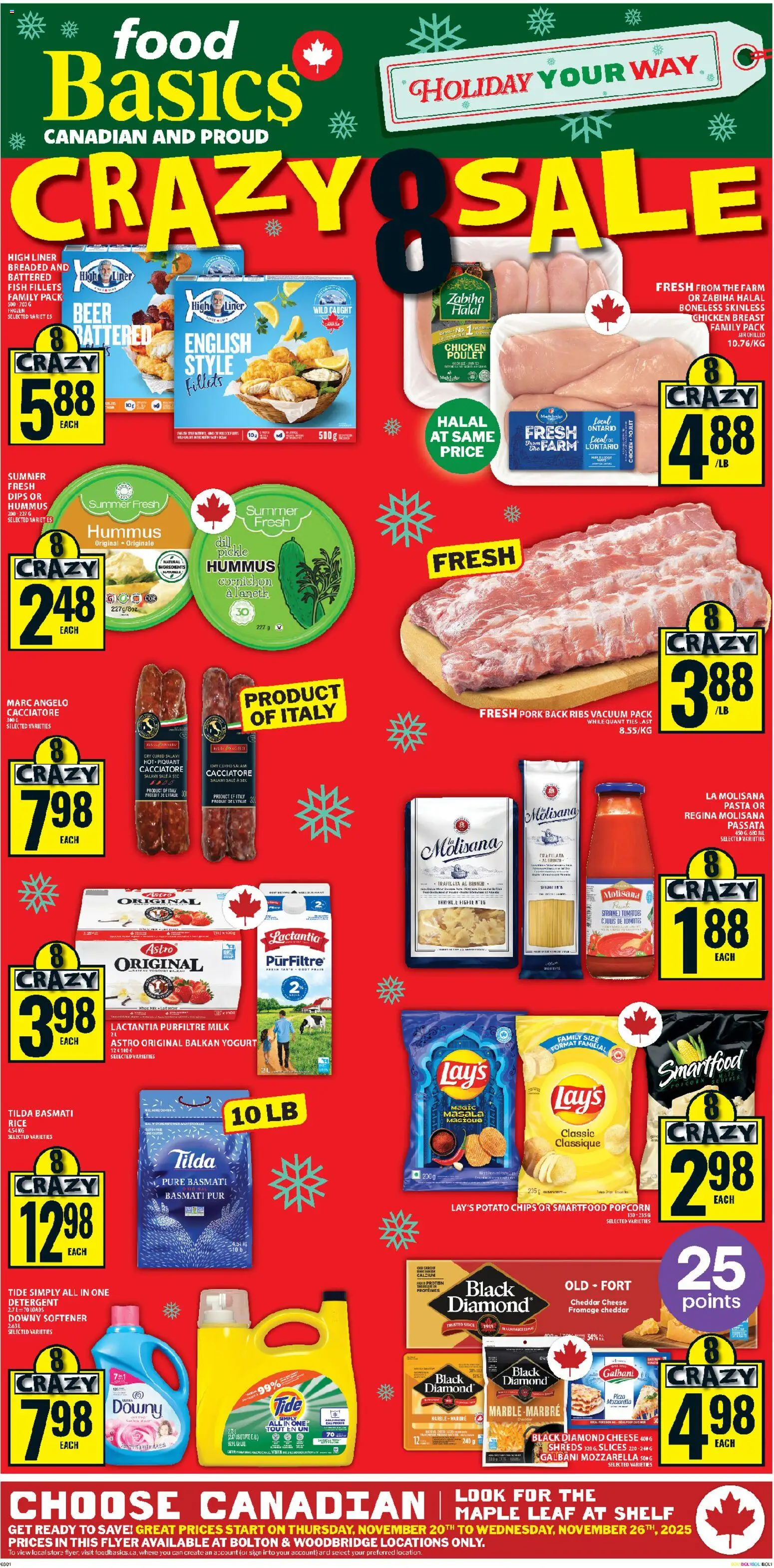 Food Basics flyer valid from 20.11.2025 | Page: 1 | Products: Rice, Detergent, Salami, Chicken