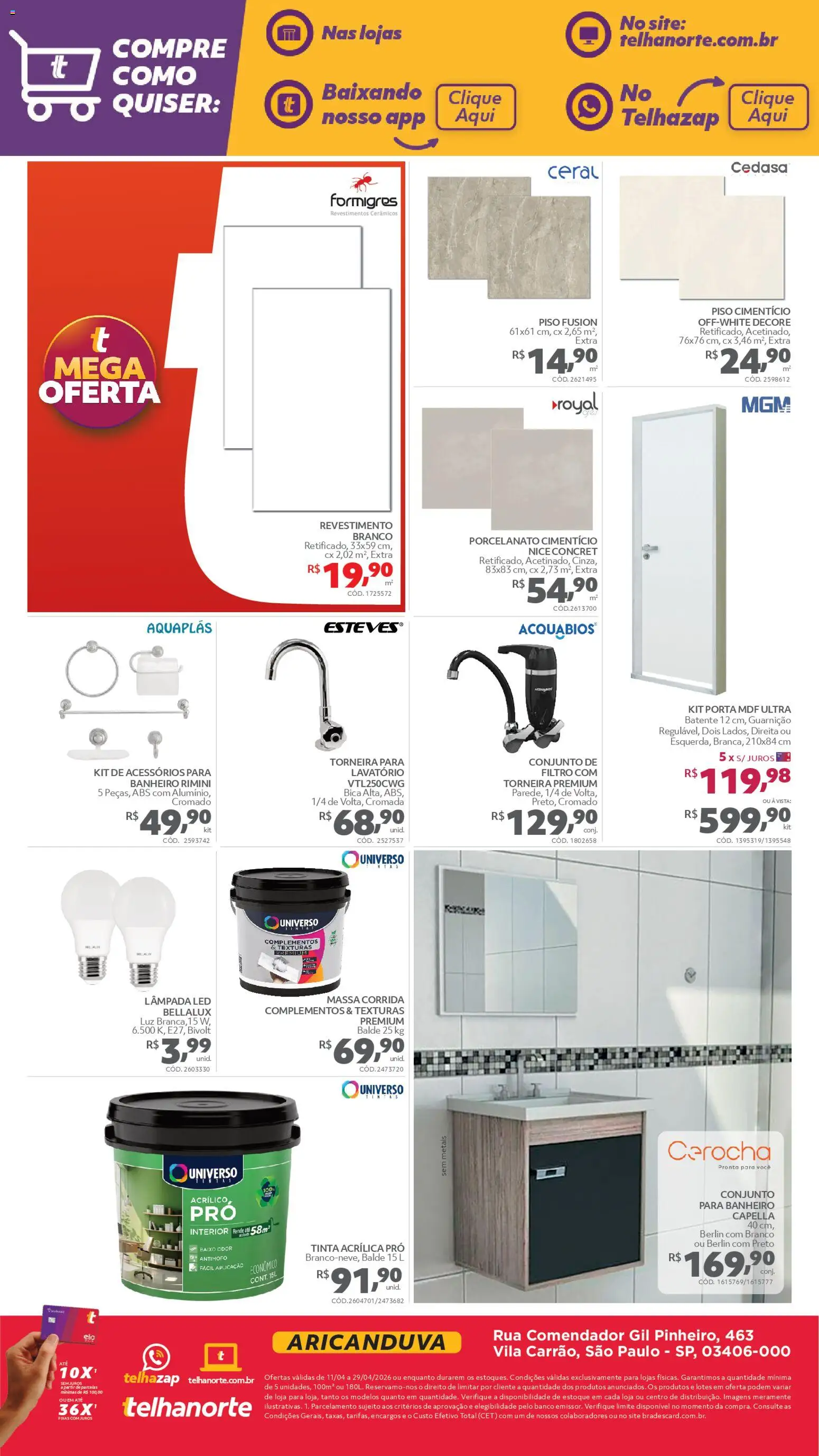 Telhanorte Folheto - válido de 11.04.2026 | Página: 2 | Produtos: Massa corrida, Banco, Porta, Baixo