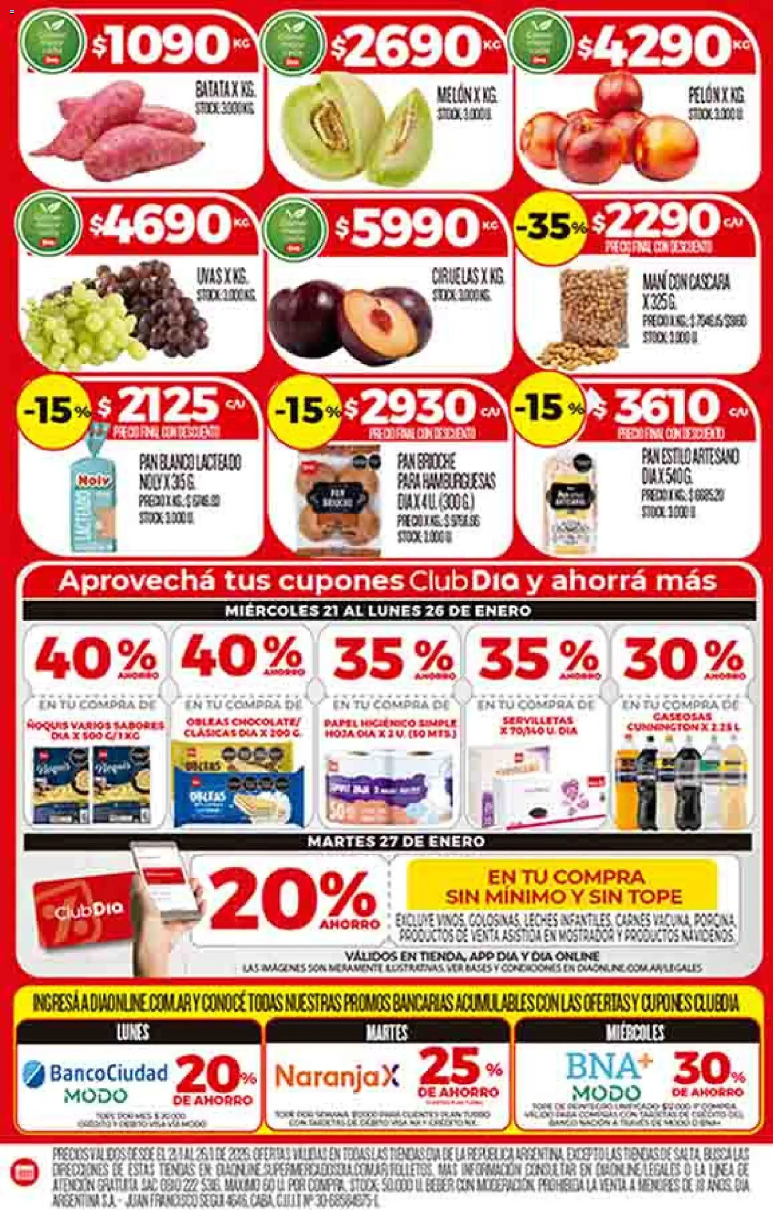 Supermercado DIA Ofertas │ válido desde el 21.01.2026 | Página: 4 | Productos: Servilletas, Batata, Mani, Pan