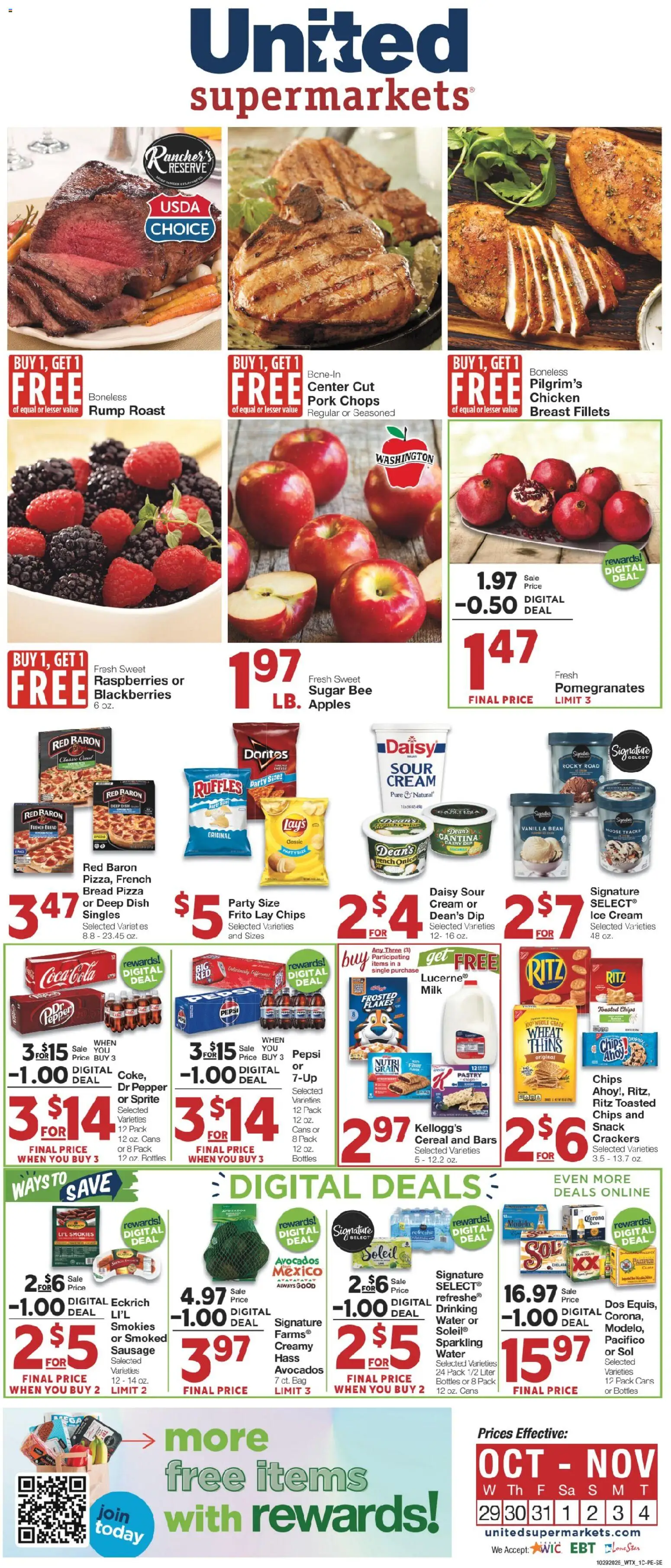 United Supermarkets Weekly Ad - valid from 28.10.2025 | Page: 1 | Products: Milk, Sugar, Pepper, Onion