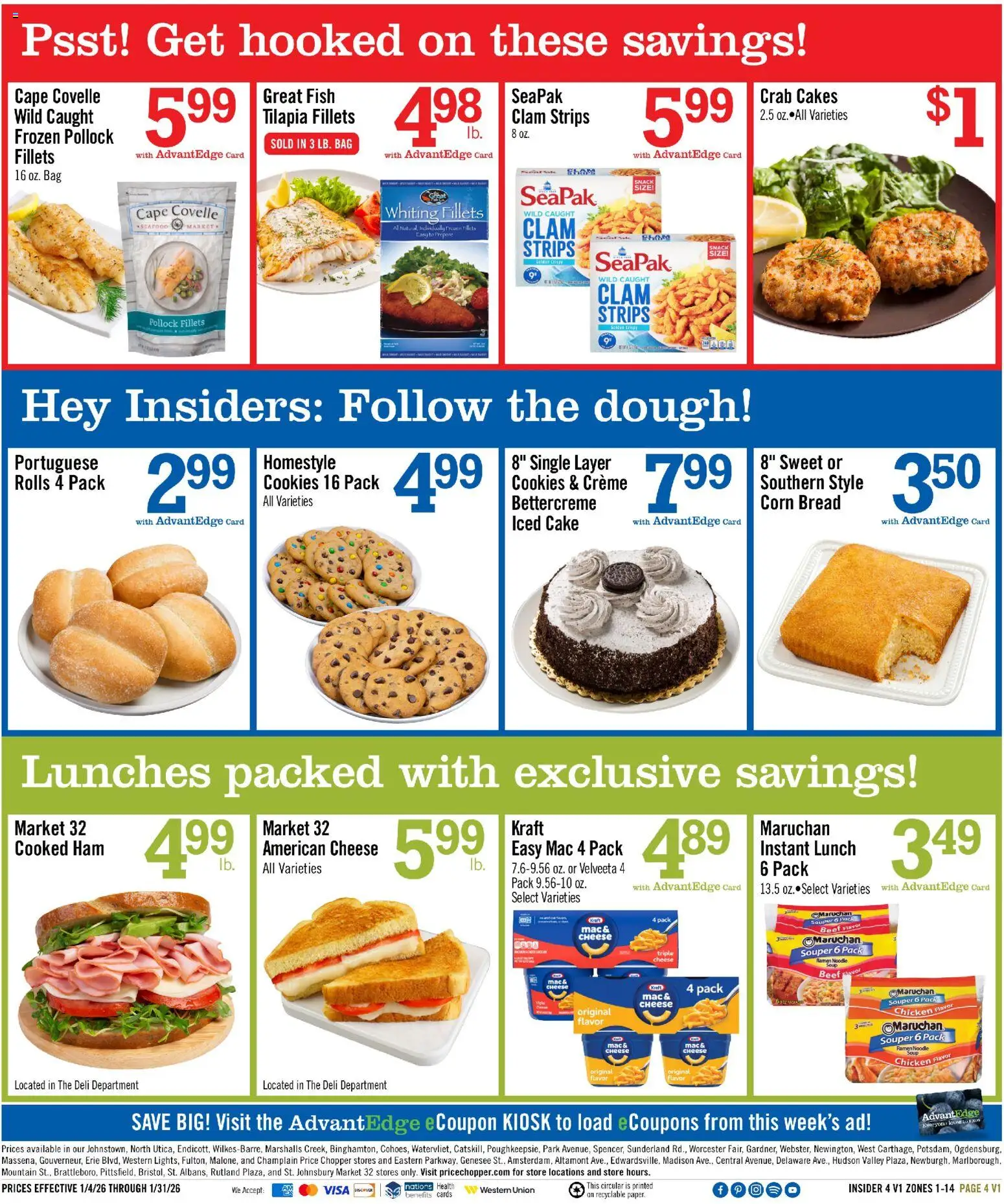 Price Chopper Insider Flyer - valid from 04.01.2026 | Page: 4 | Products: Bread, Ham, Beef, Bag