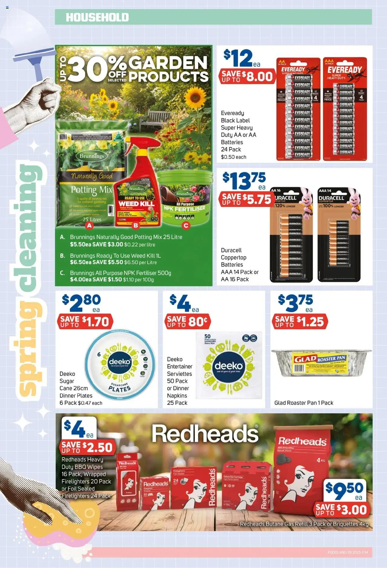 Foodland catalogue - valid from 24.09.2025 | Page: 34 | Products: Dinner plates, Household, Weed, Batteries