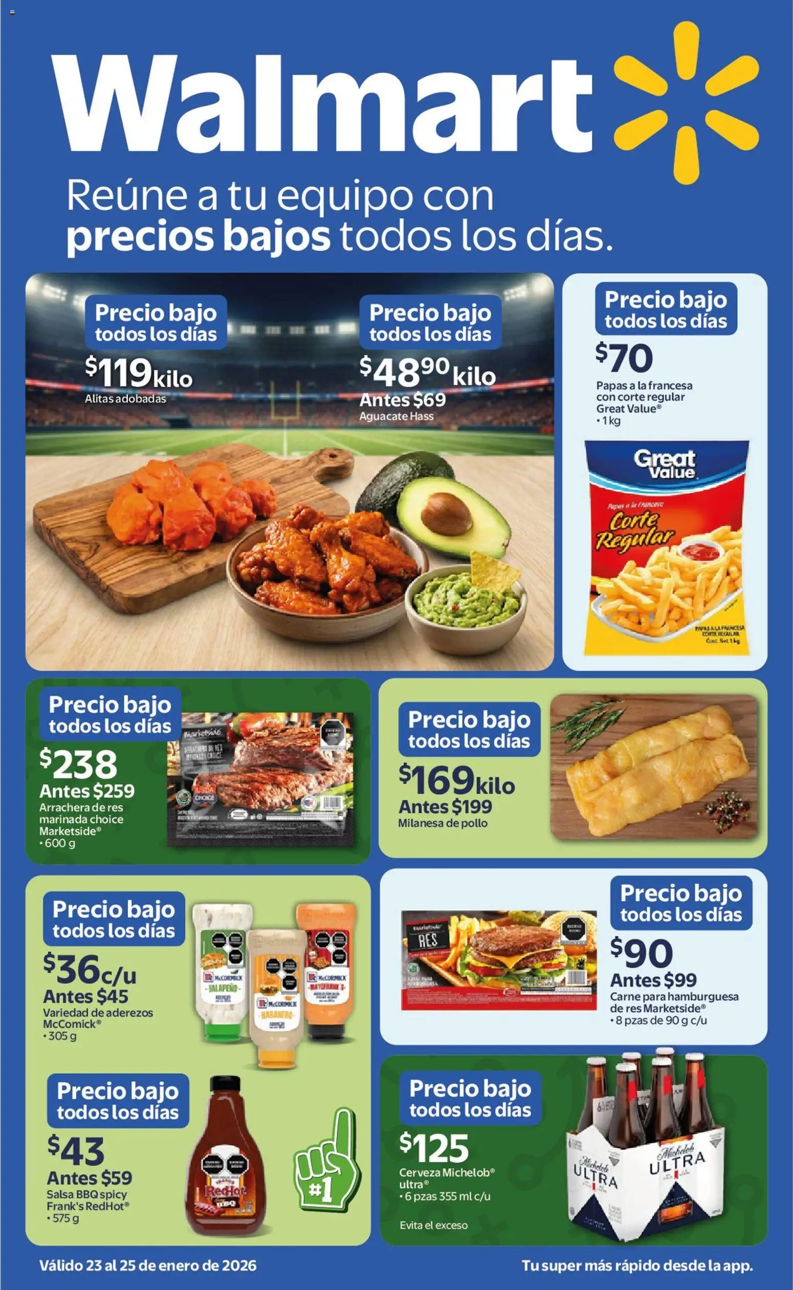 Nuevas ofertas de Walmart válidas en toda la República Mexicana desde el 23.01.2026. ¡Encuentra las mejores ofertas en Walmart catálogo Ofertas! | Página: 1 | Productos: Pollo, Milanesa, Cerveza, Res