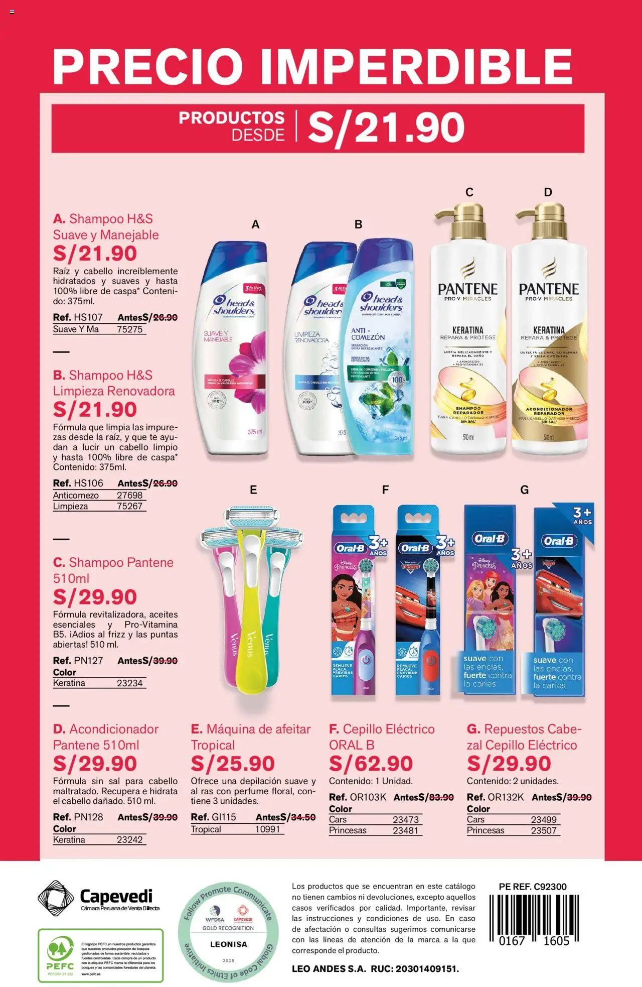 Catálogo Leonisa válido desde 24.06.2025 | Página: 78 | Productos: Shampoo, Acondicionador, Cámara, Maquina de afeitar