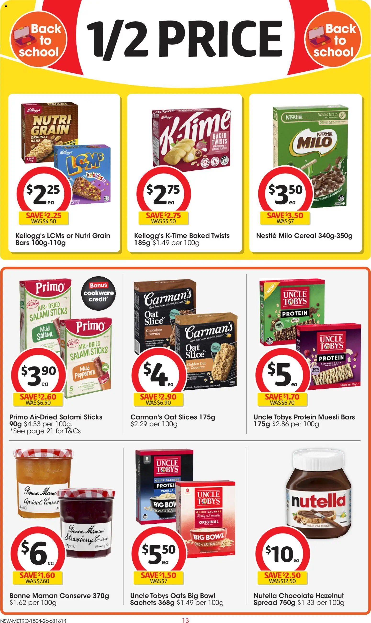 Coles catalogue - valid from 15.04.2026 | Page: 13 | Products: Chocolate, Salami, Cookware, Oats