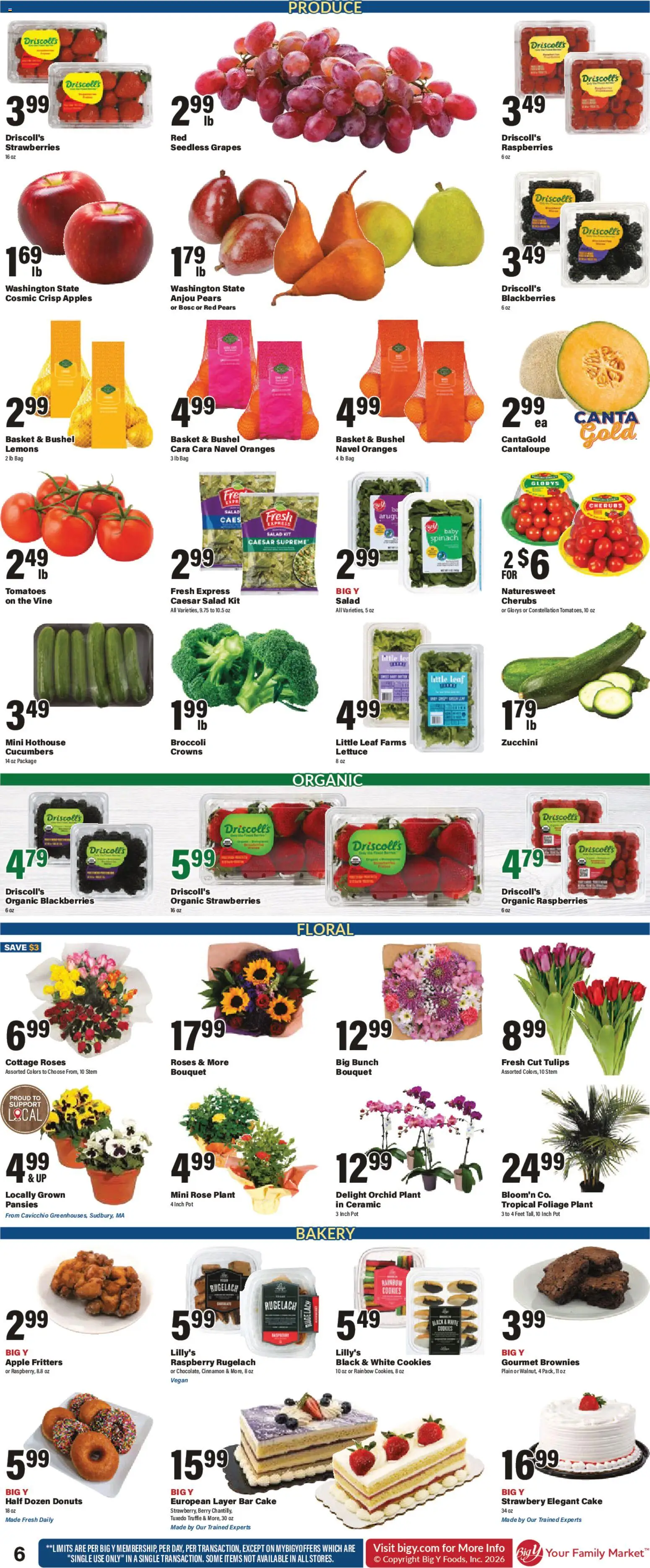 Big Y Weekly Ad - valid from 09.04.2026 | Page: 8 | Products: Lettuce, Strawberries, Cucumbers, Bag