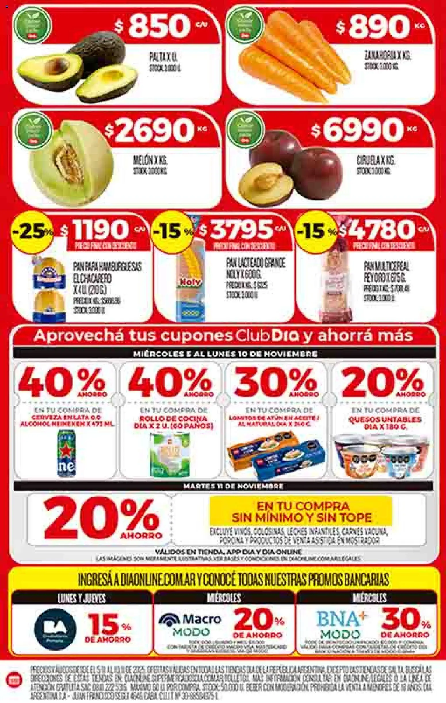 Supermercado DIA Ofertas │ válido desde el 05.11.2025 | Página: 4 | Productos: Melón, Atún, Pan, Golosinas