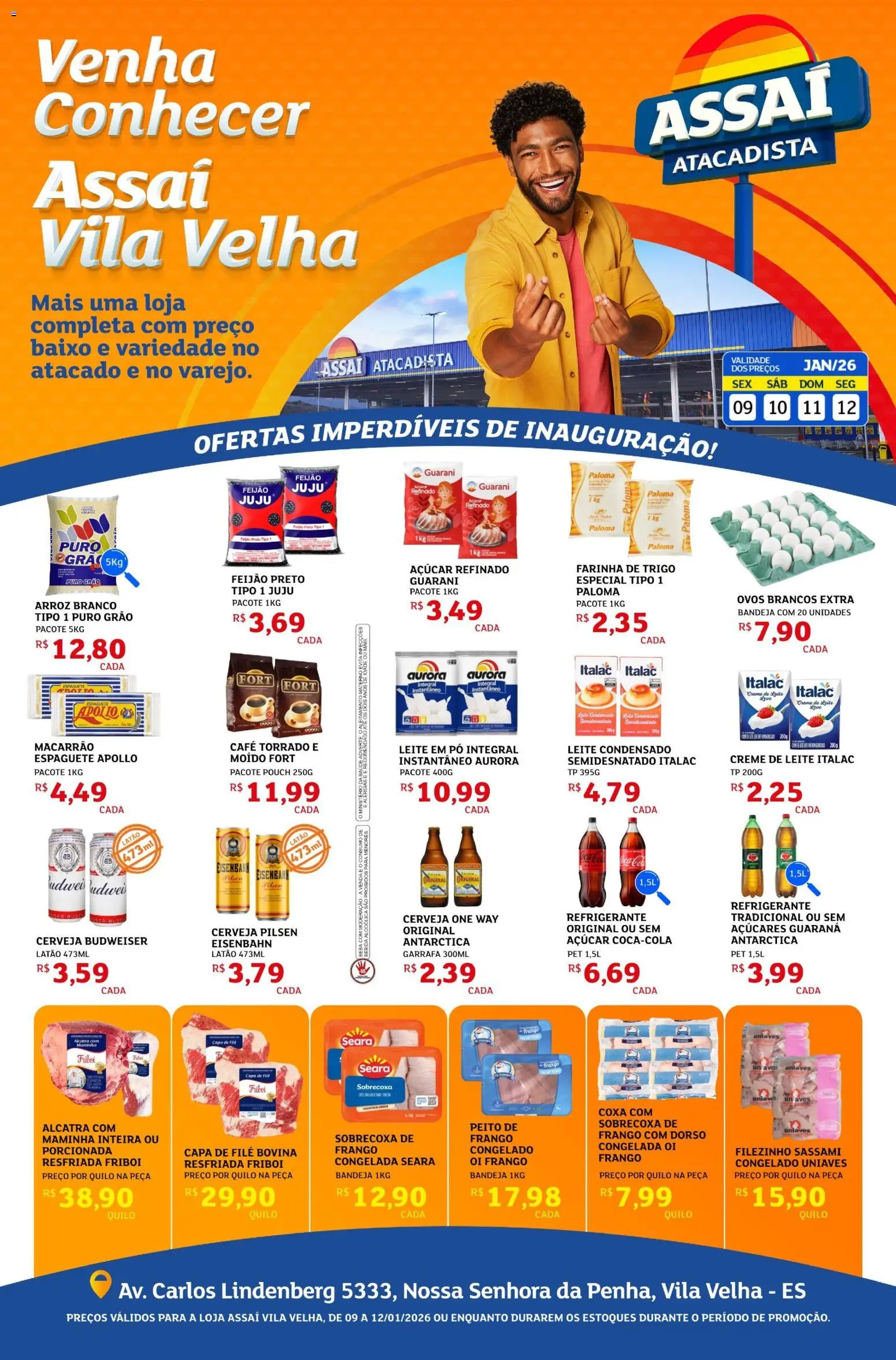 Assaí Atacadista Folheto - válido de 09.01.2026 | Página: 1 | Produtos: Feijão, Arroz, Baixo, Creme de leite