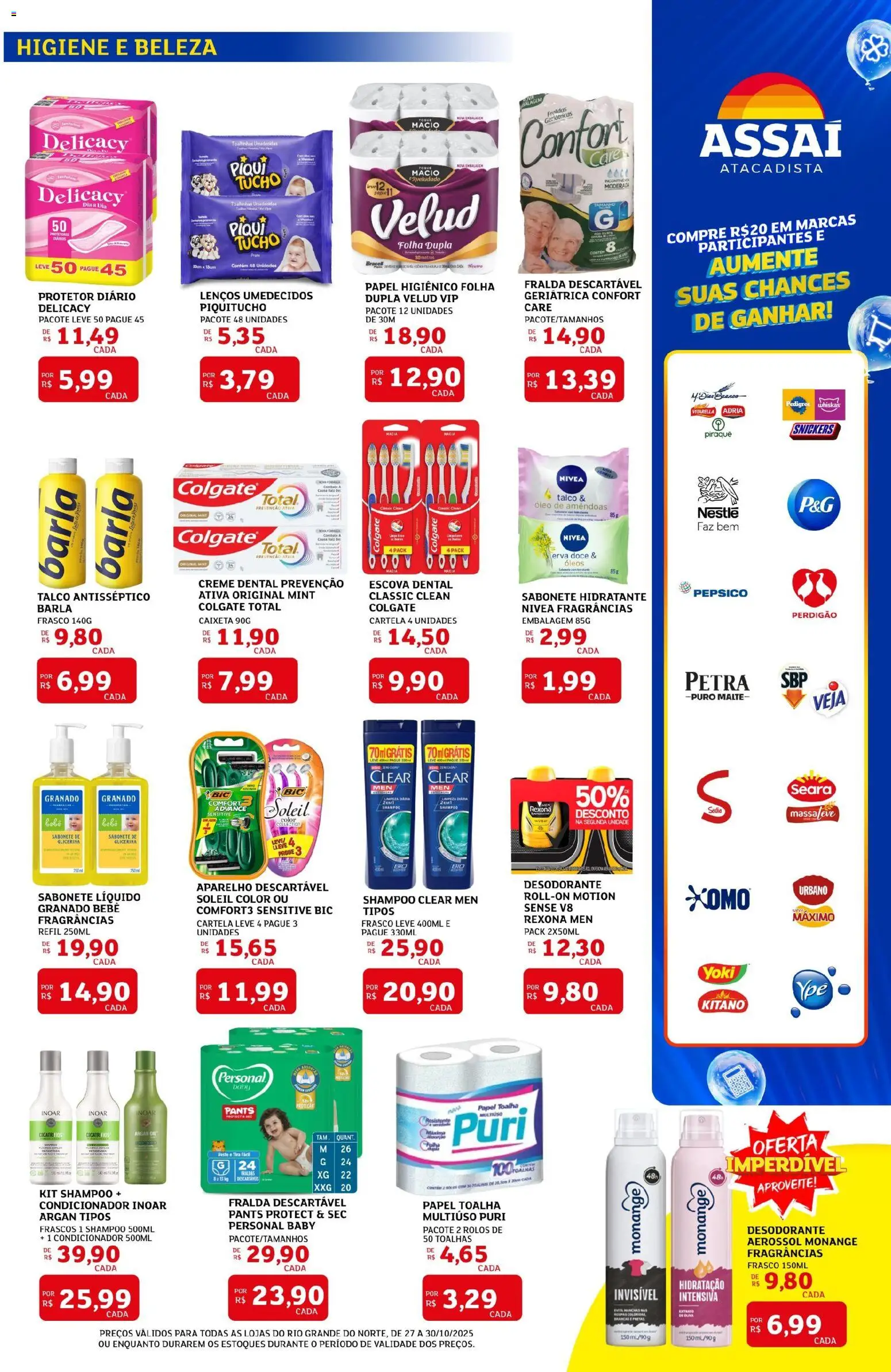 Assaí Atacadista Folheto - válido de 27.10.2025 | Página: 7 | Produtos: Talco, Óleo, Fraldas, Papel higiênico