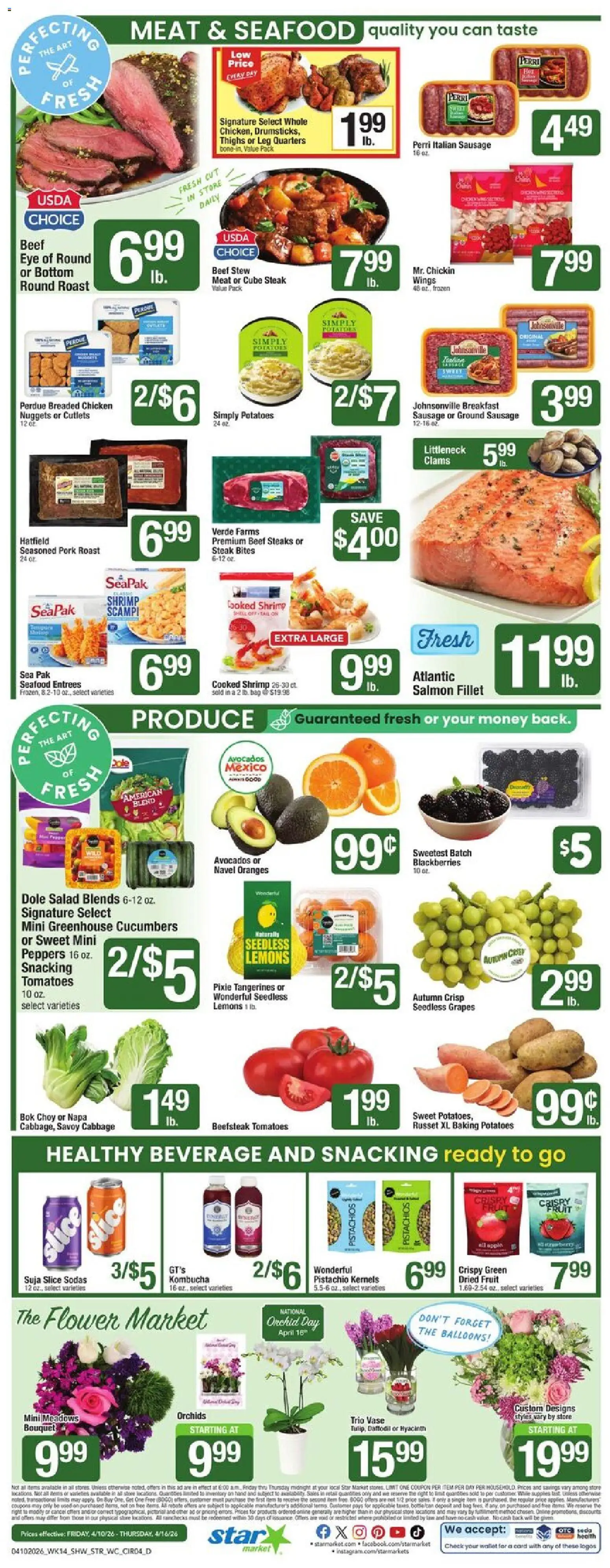 Star Market Weekly Ad - valid from 10.04.2026 | Page: 4 | Products: Tomatoes, Tangerines, Potatoes, Seafood