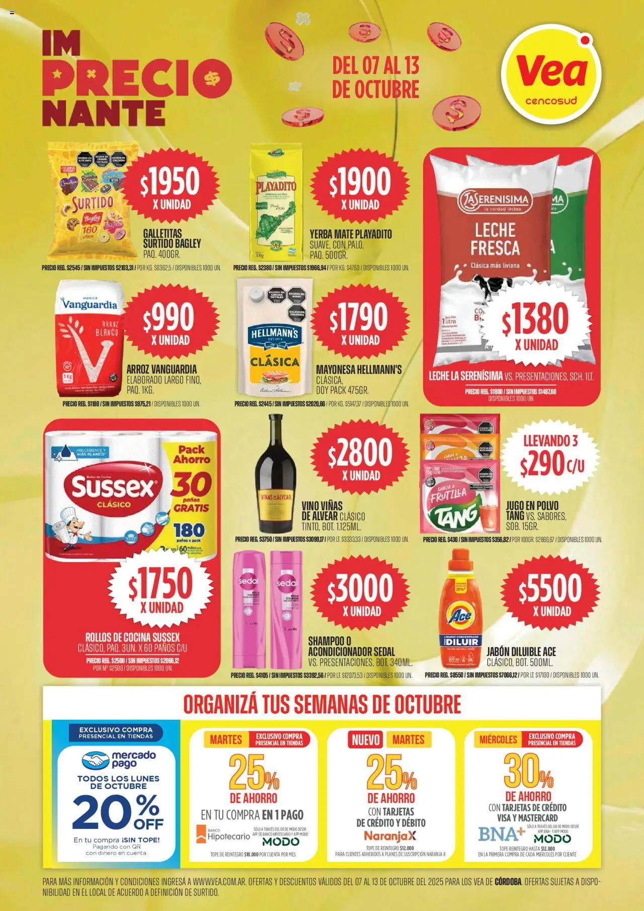 Vea - Ofertas Córdoba │ válido desde el 07.10.2025 | Página: 1 | Productos: Banco, Frutilla, Yerba, Mayonesa