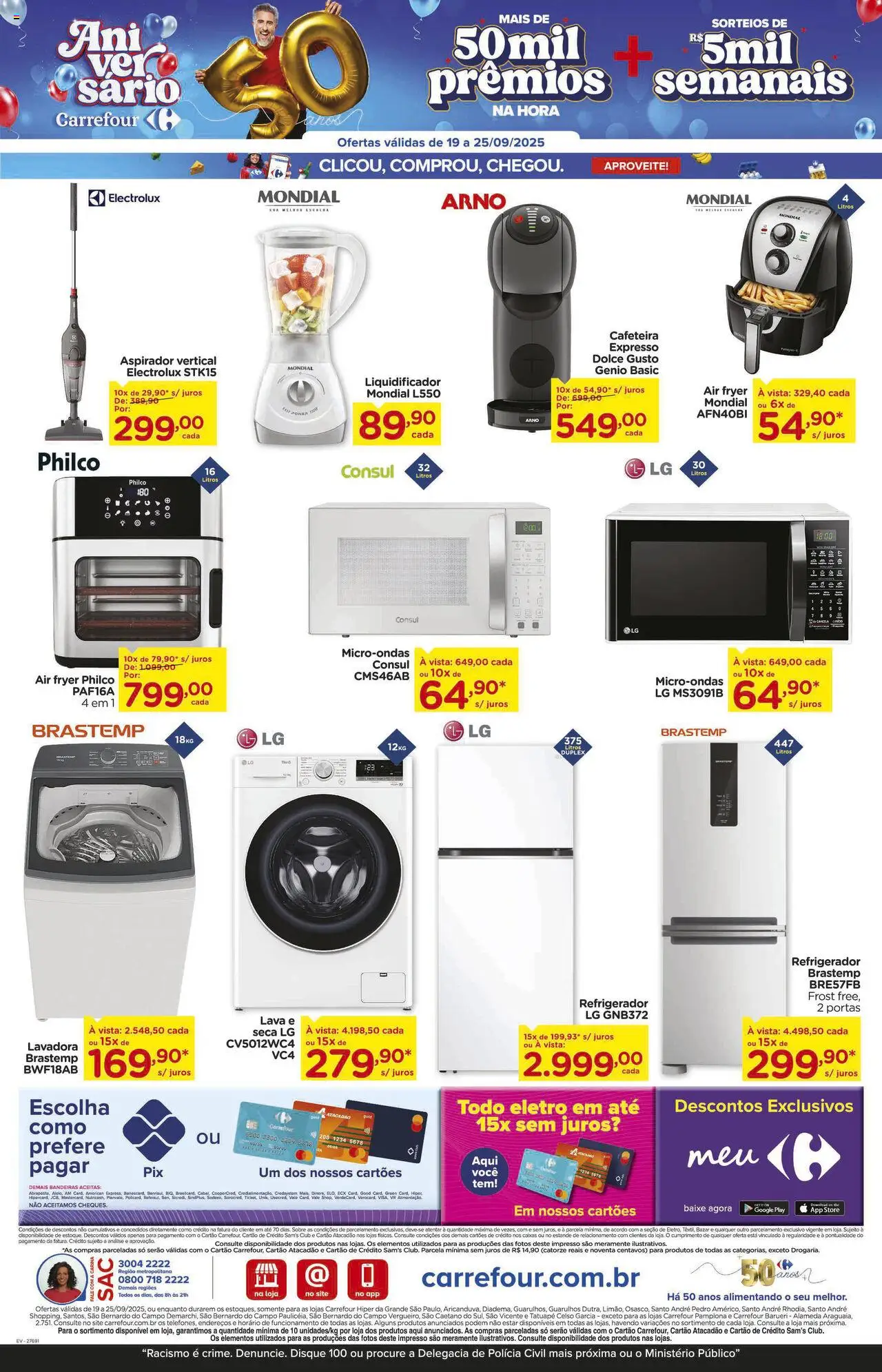 Carrefour Folheto - válido de 19.09.2025 | Página: 20 | Produtos: Refrigerador, Liquidificador, Cafeteira, Microondas