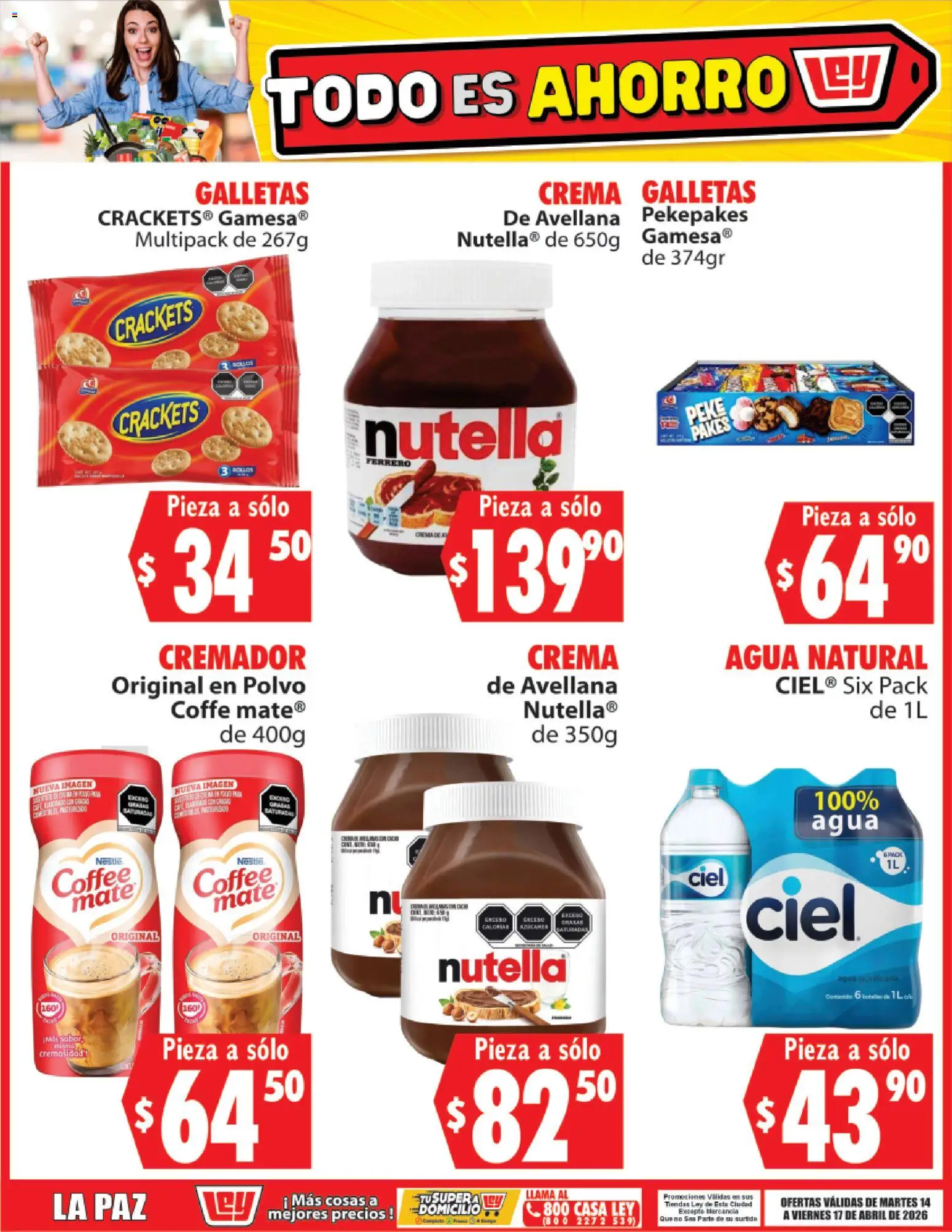 Nuevas ofertas de Casa Ley válidas en toda la República Mexicana desde el 14.04.2026. ¡Encuentra las mejores ofertas en Casa Ley folleto Todo es ahorro! | Página: 4 | Productos: Crema, Agua, Galletas, Polvo