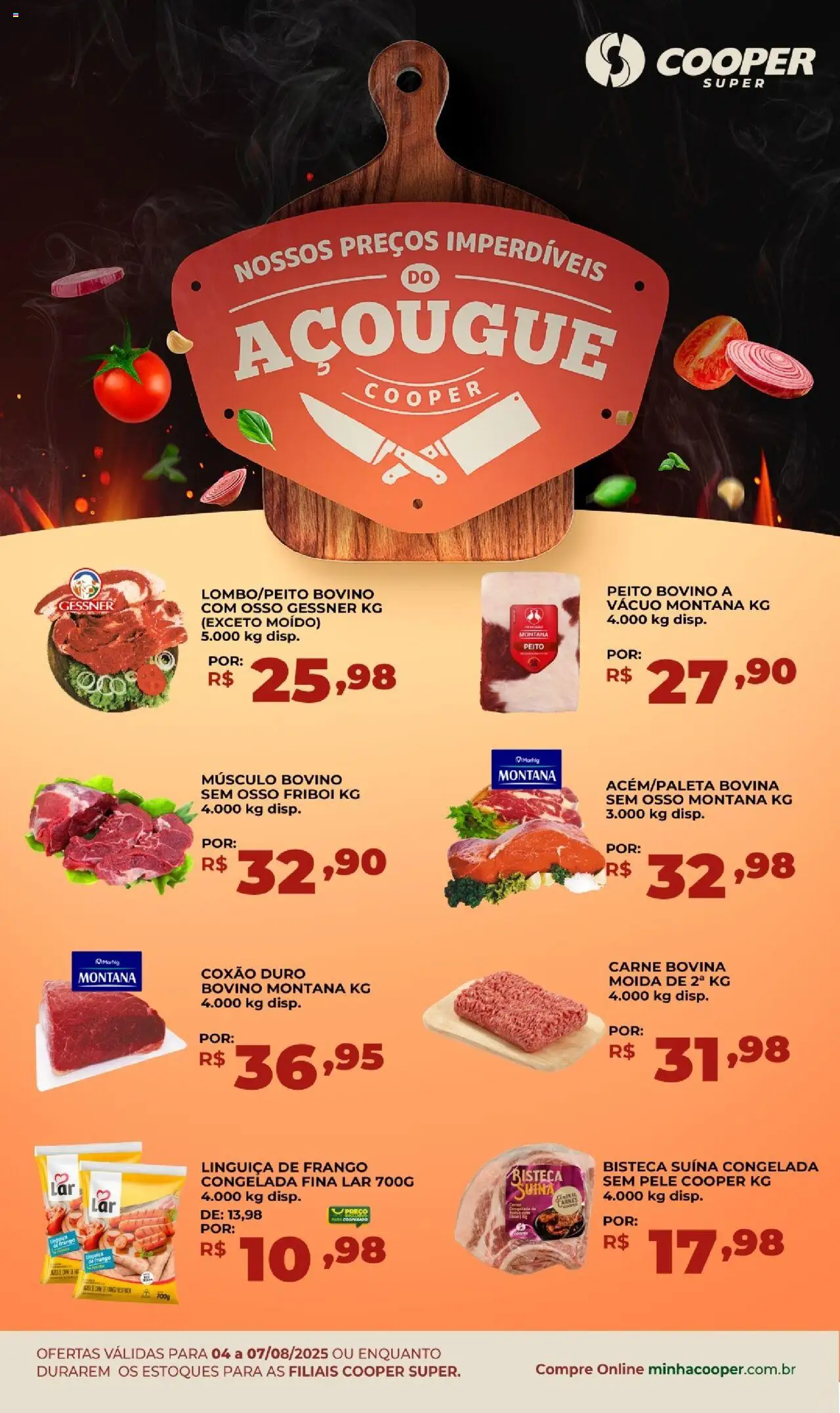 Cooper Folheto - válido de 04.08.2025 | Página: 1 | Produtos: Linguiça, Carne, Frango