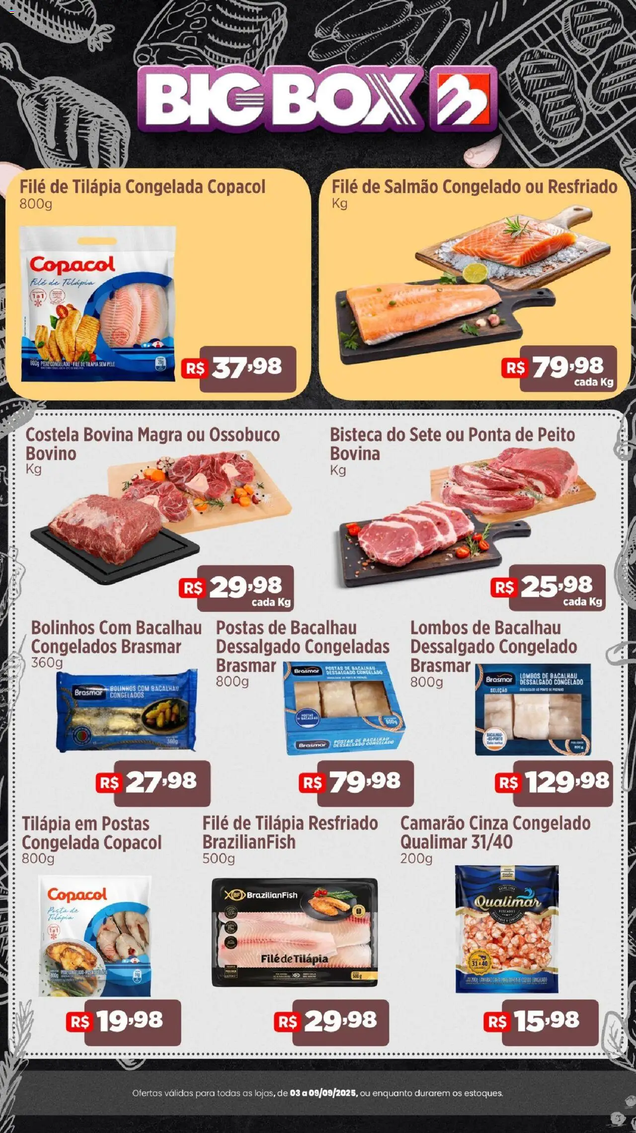 Big Box Folheto - válido de 03.09.2025 | Página: 2 | Produtos: Salmão, Bacalhau, Camarão, Tilápia