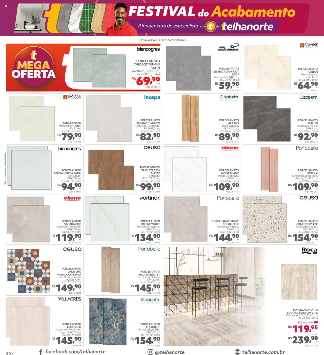 Telhanorte Folheto - válido de 31.07.2025 | Página: 2 | Produtos: Ladrilho, Porcelanato, Cimento