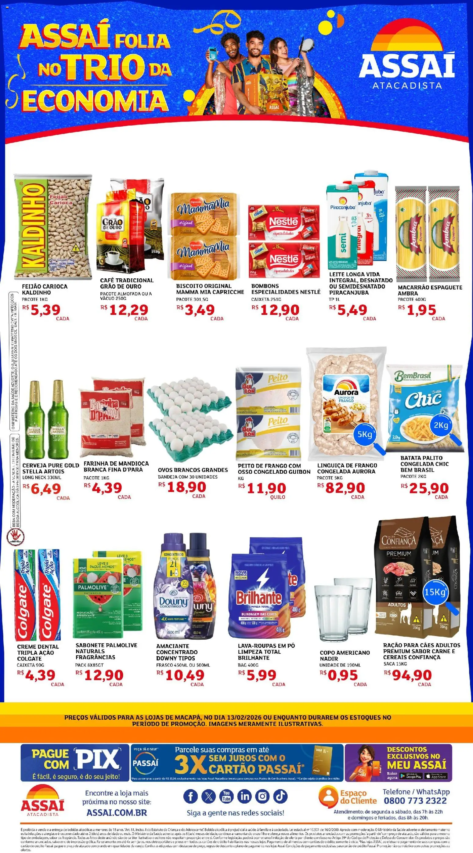 Assaí Atacadista Folheto - válido de 13.02.2026 | Página: 1 | Produtos: Cerveja, Base, Batata, Telefone