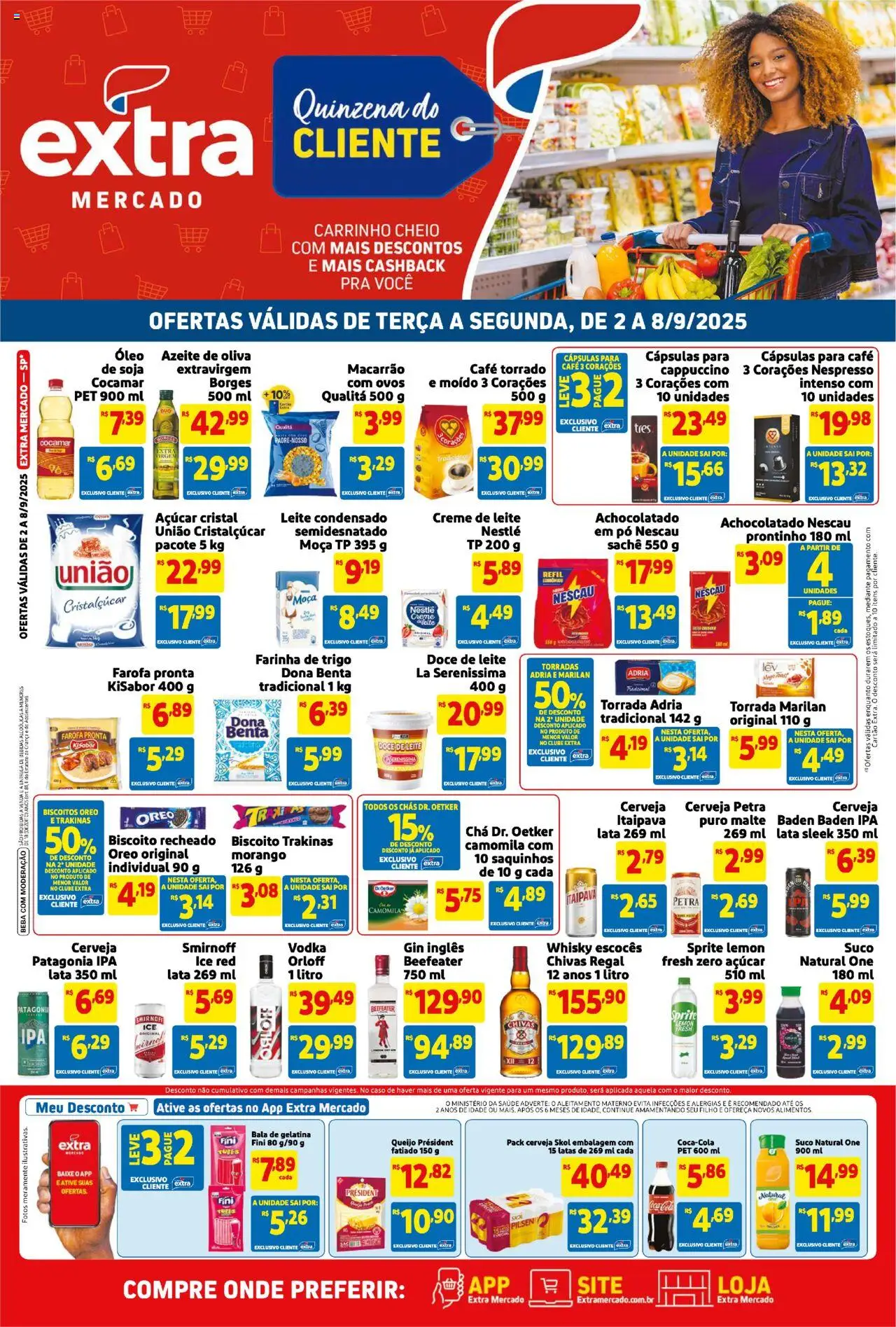 Extra Folheto - válido de 02.09.2025 | Página: 1 | Produtos: Macarrão, Biscoitos, Creme de leite, Azeite