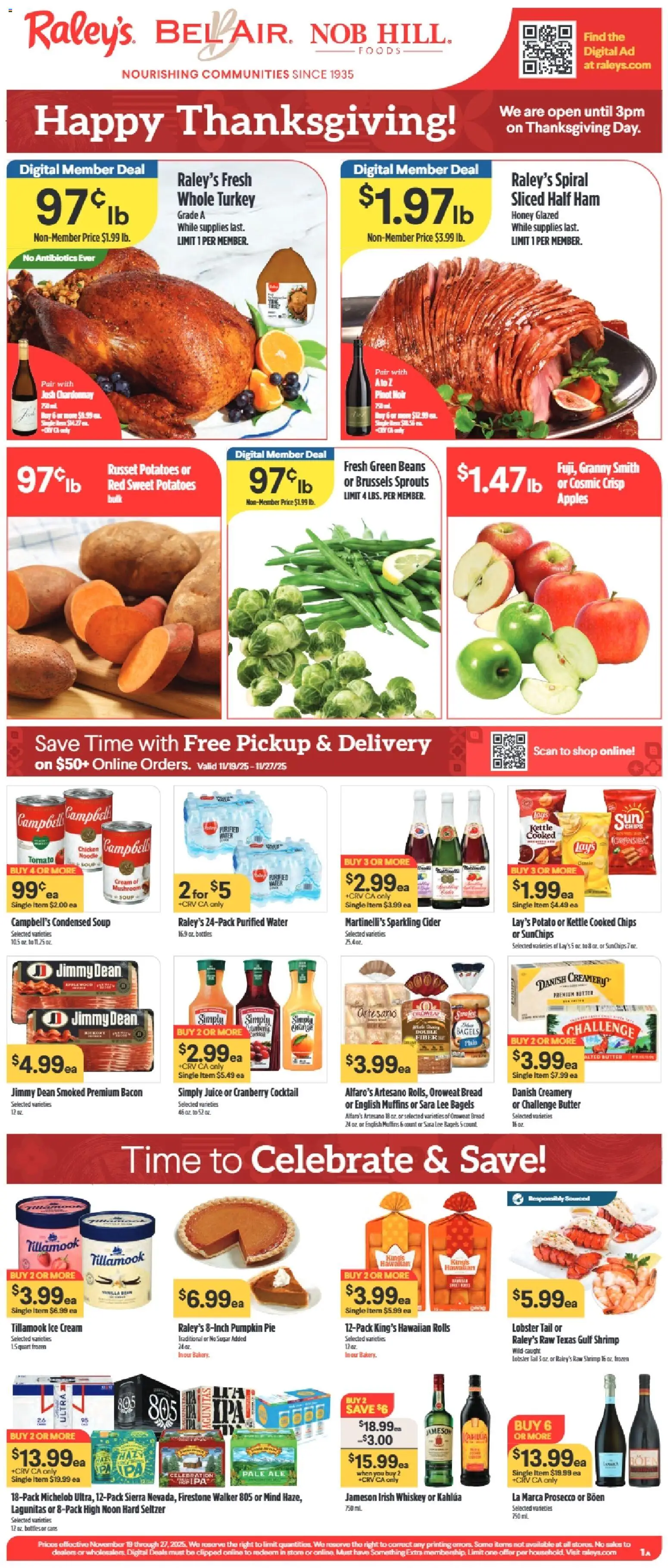 Raley's Weekly Ad - valid from 19.11.2025 | Page: 1 | Products: Chips, Cream, Ice cream, Pumpkin Pie