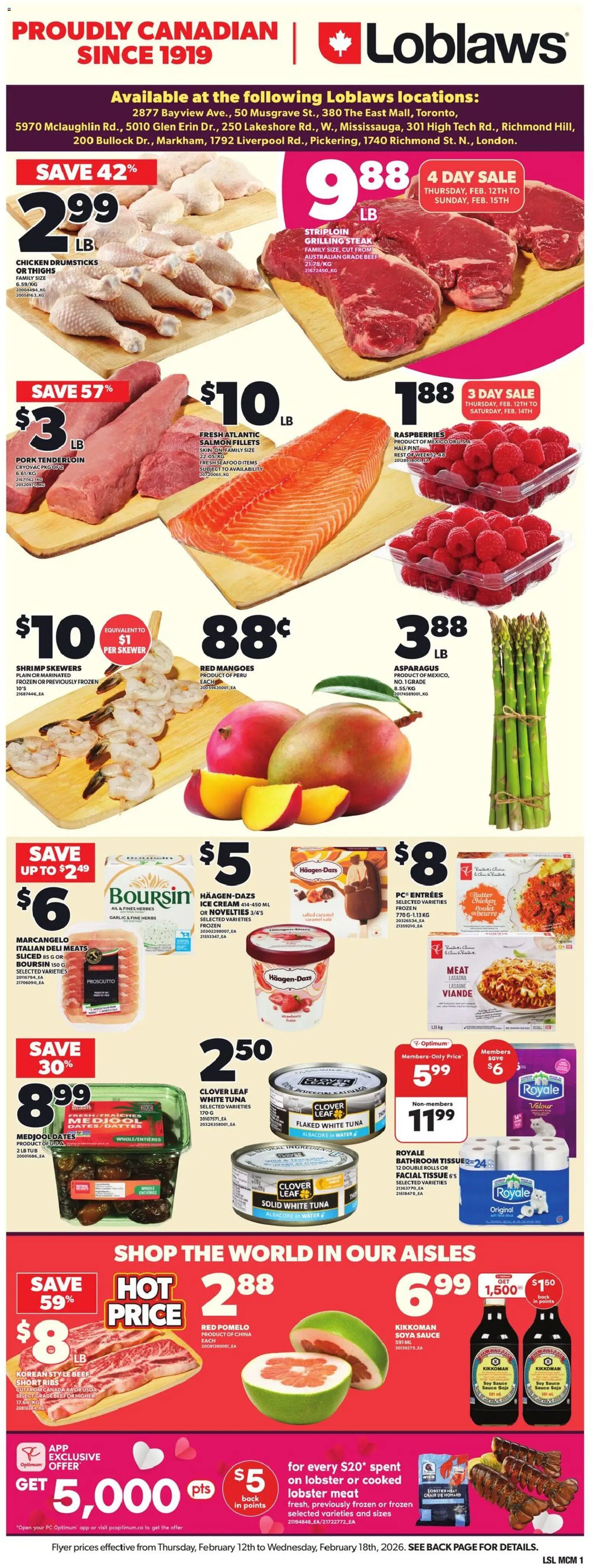 Loblaws flyer valid from 12.02.2026 | Page: 3 | Products: Cream, Ice cream, PC, Pork