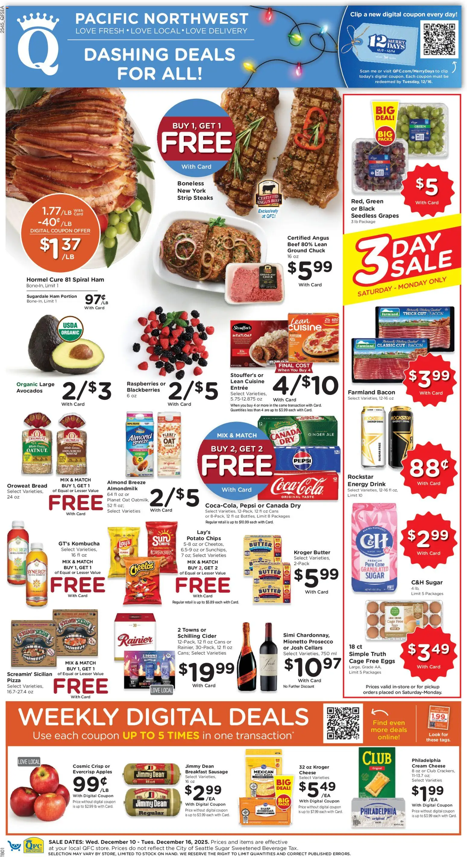 QFC Weekly Ad - valid from 10.12.2025 | Page: 1 | Products: Ginger, Bread, Ham, Sugar