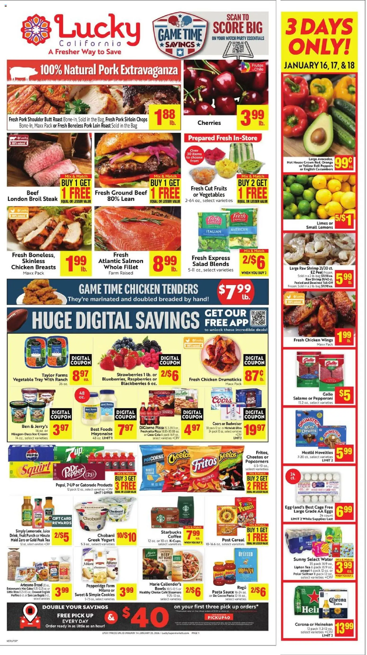 Lucky Supermarkets Weekly - AK - valid from 14.01.2026 | Page: 1 | Products: Peppers, Juice, Pasta, Cookies