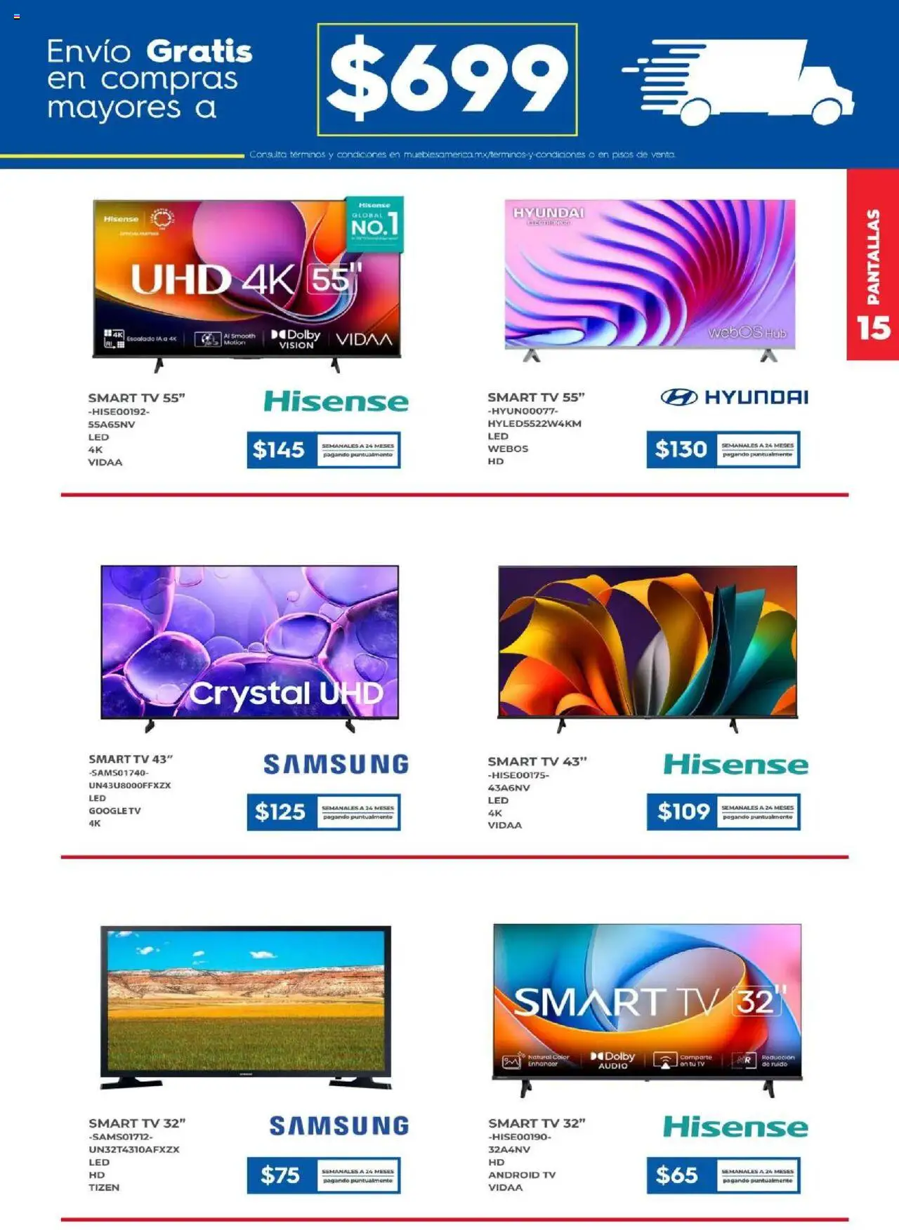 Nuevas ofertas de Muebles America válidas en toda la República Mexicana desde el 01.09.2025. ¡Encuentra las mejores ofertas en Muebles America - Catálogo! | Página: 15 | Productos: Pantallas, Audio