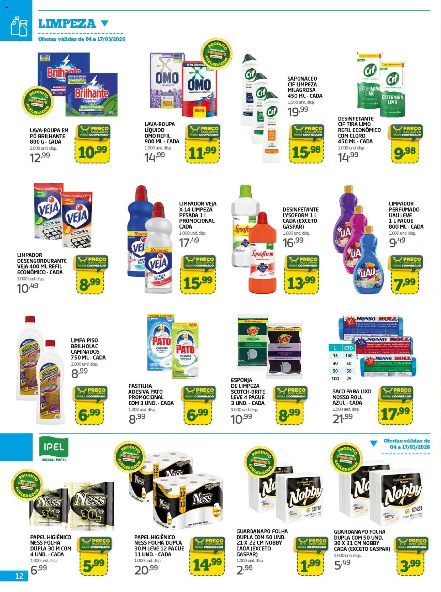 Cooper Folheto - válido de 04.03.2026 | Página: 12 | Produtos: Saco para lixo, Limpa piso, Papel higiênico, Guardanapo