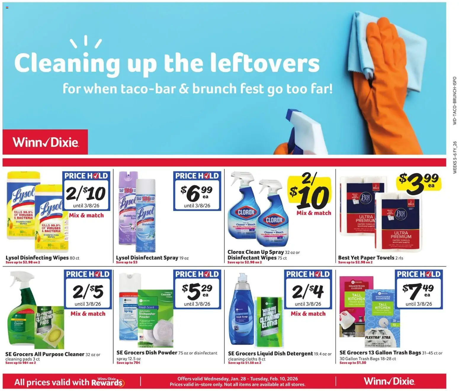 Winn Dixie Ad - valid from 28.01.2026 | Page: 8 | Products: Powder, Cleaning cloths, Detergent, Dishwasher