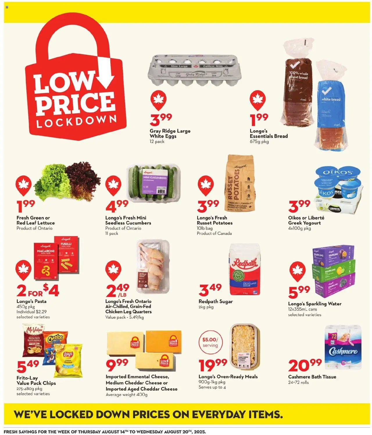 Longo's flyer valid from 14.08.2025 | Page: 16 | Products: Chips, Cucumbers, Ridge, Eggs