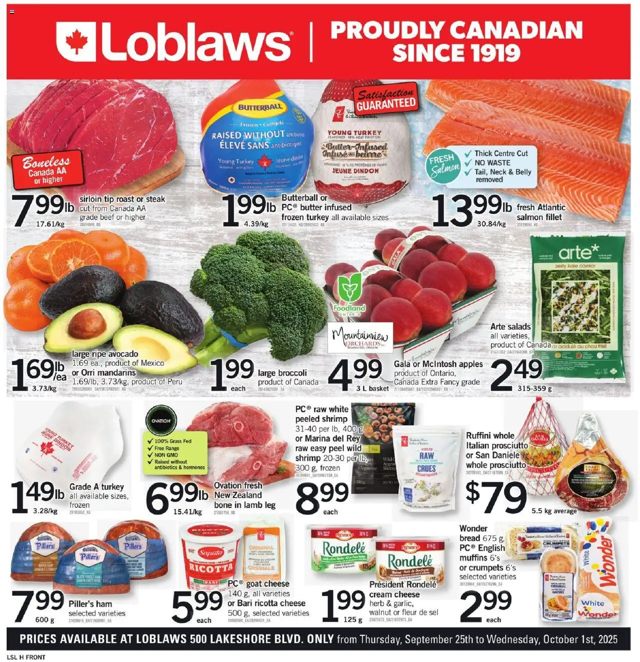 Loblaws flyer valid from 25.09.2025 | Page: 1 | Products: Beef, Turkey, Cheese, Ham