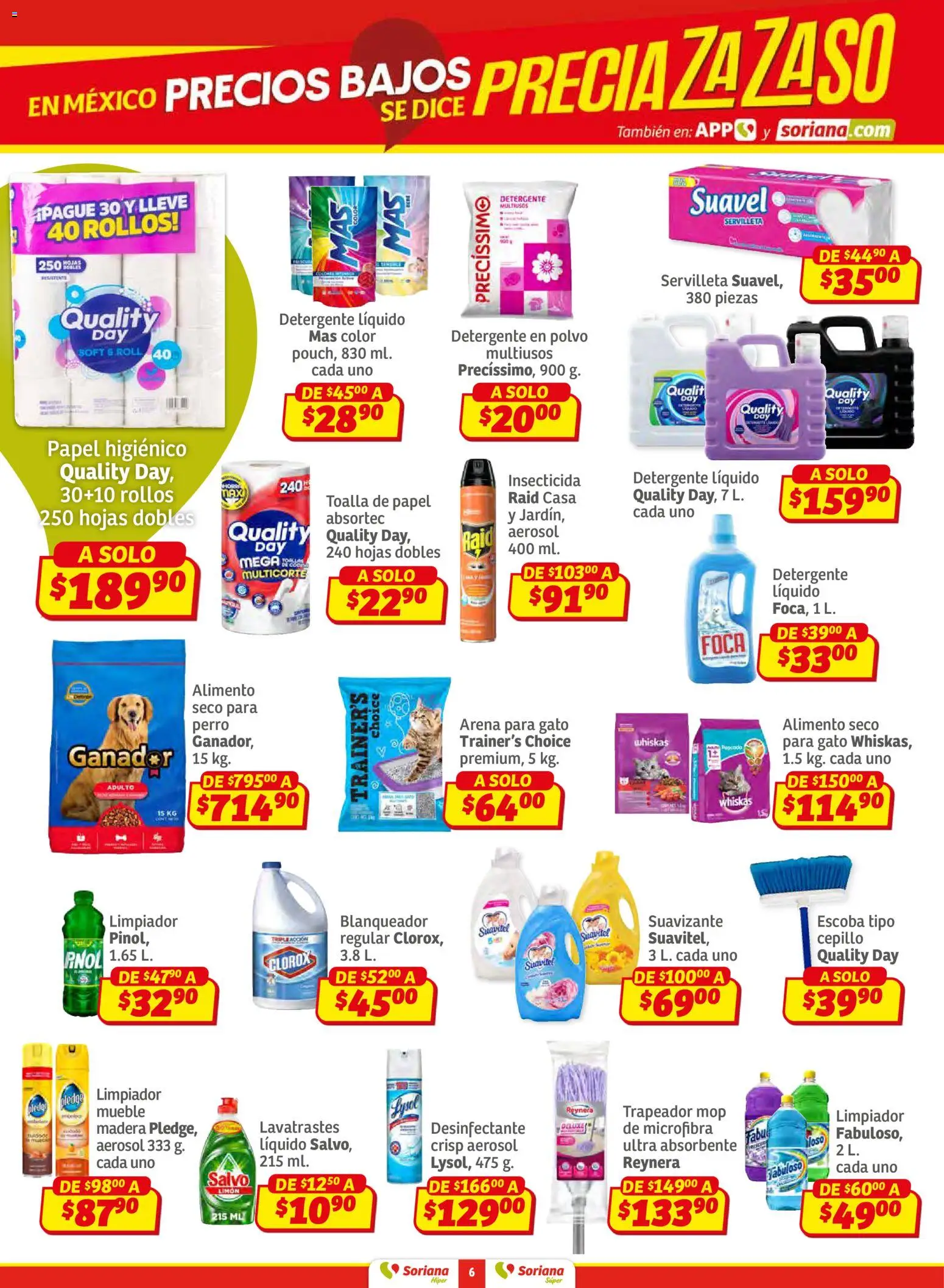 Nuevas ofertas de Soriana válidas en toda la República Mexicana desde el 27.02.2026. ¡Encuentra las mejores ofertas en Soriana Preciazazaso Súper: Chihuahua! | Página: 6 | Productos: Limpiador, Toalla, Desinfectante, Papel higiénico