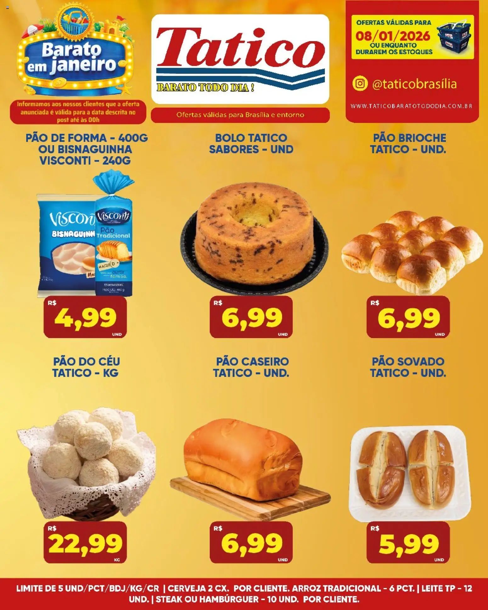 Tatico Folheto - válido de 08.01.2026 | Página: 7 | Produtos: Leite, Bolo, Pão de forma, Hambúrguer