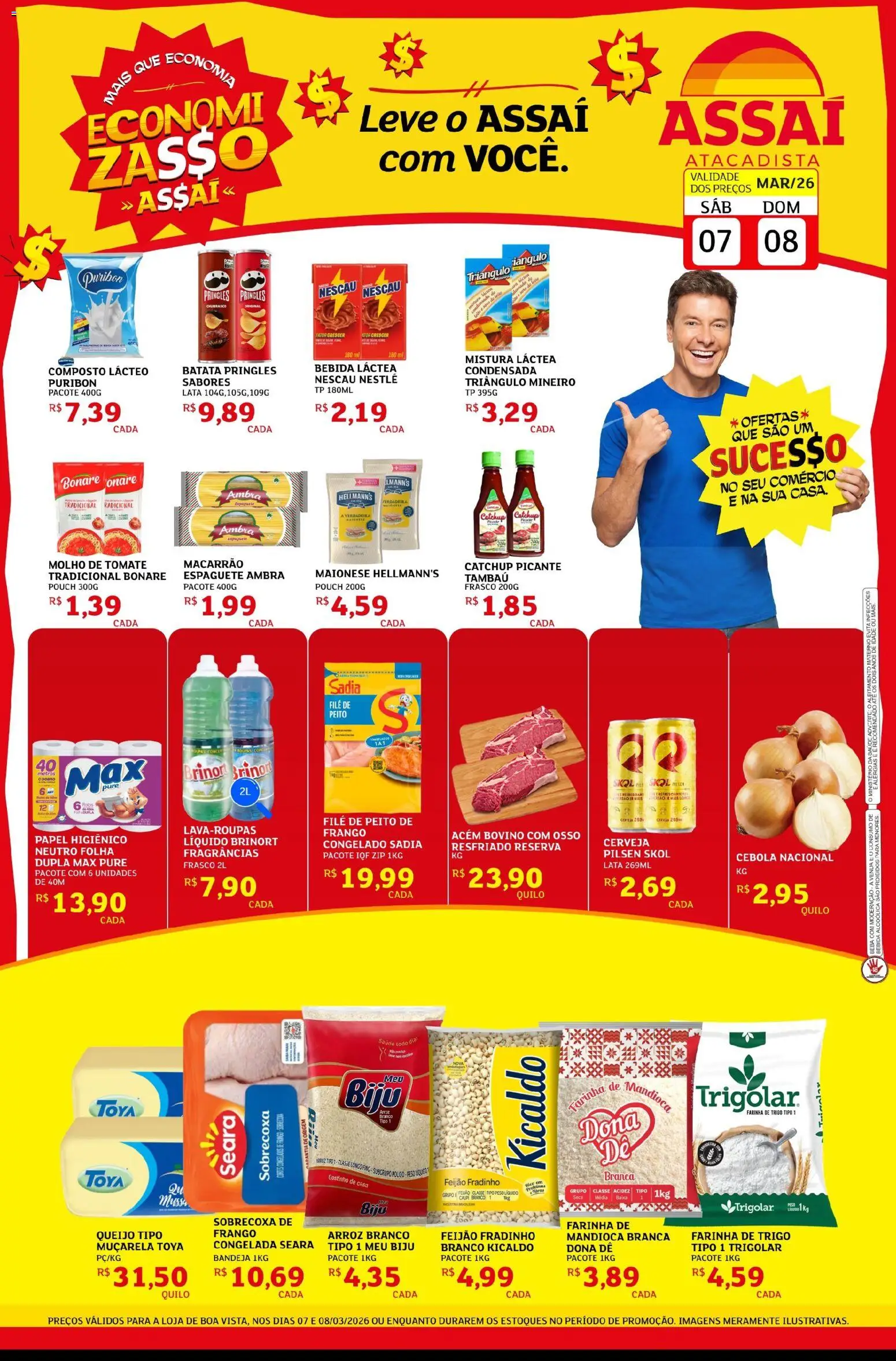 Assaí Atacadista Folheto - válido de 07.03.2026 | Página: 1 | Produtos: Mandioca, Cerveja, Arroz, Frango