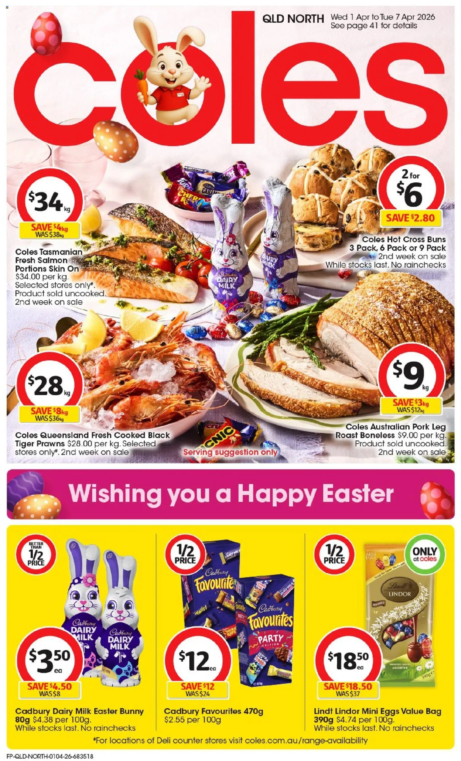 Coles catalogue - valid from 01.04.2026 | Page: 1 | Products: Eggs, Pork, Prawns, Bag