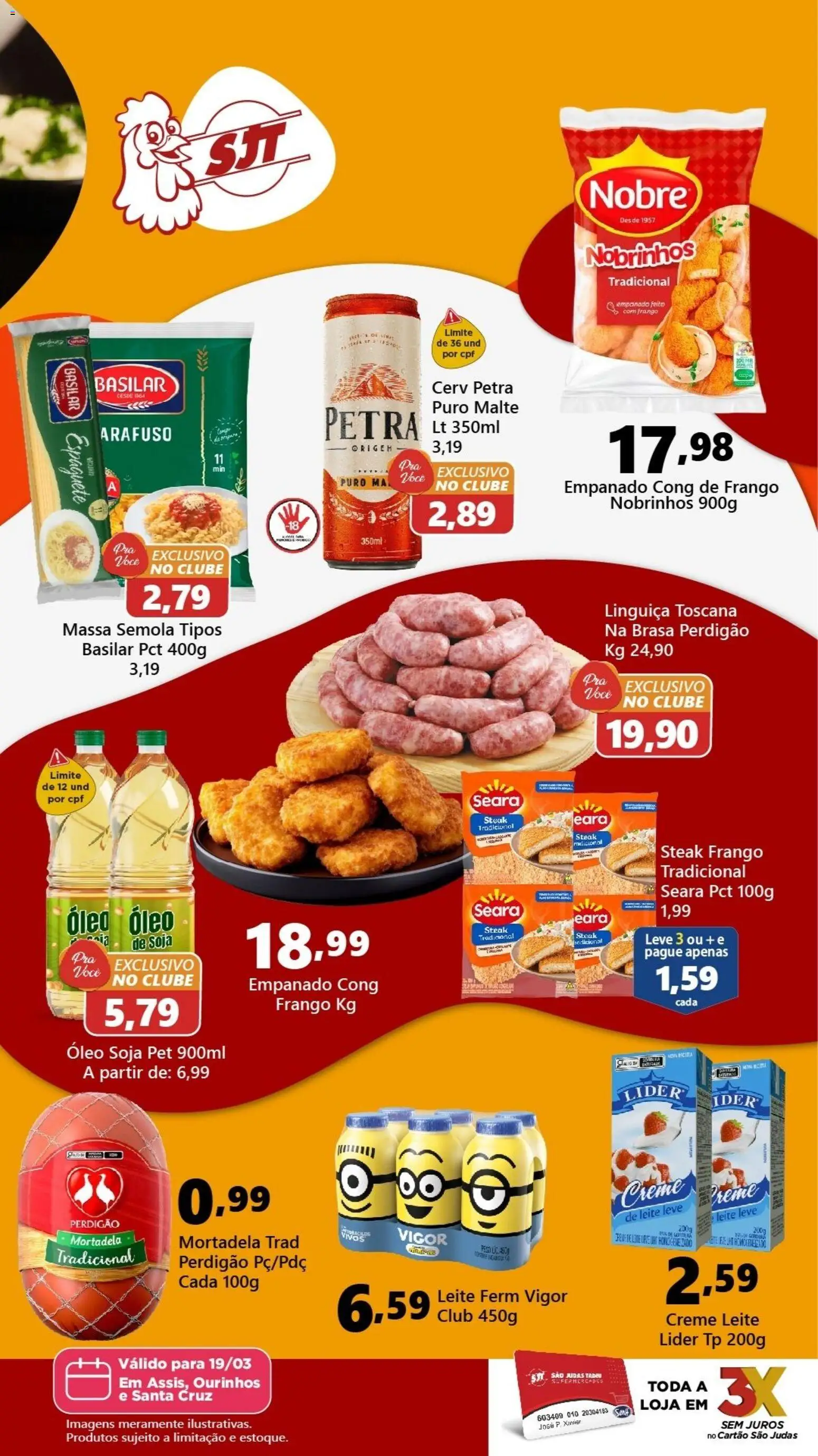 São Judas Tadeu Folheto - válido de 19.03.2026 | Página: 2 | Produtos: Linguiça, Leite, Mortadela, Frango