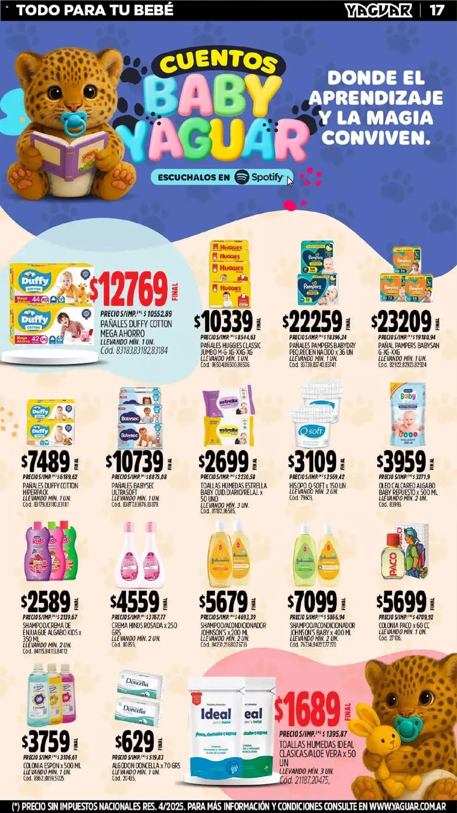 Yaguar - Oferta Semanal Mar del Plata │ válido desde el 30.03.2026 | Página: 17 | Productos: Algodón, Toallas, Pañales, Crema