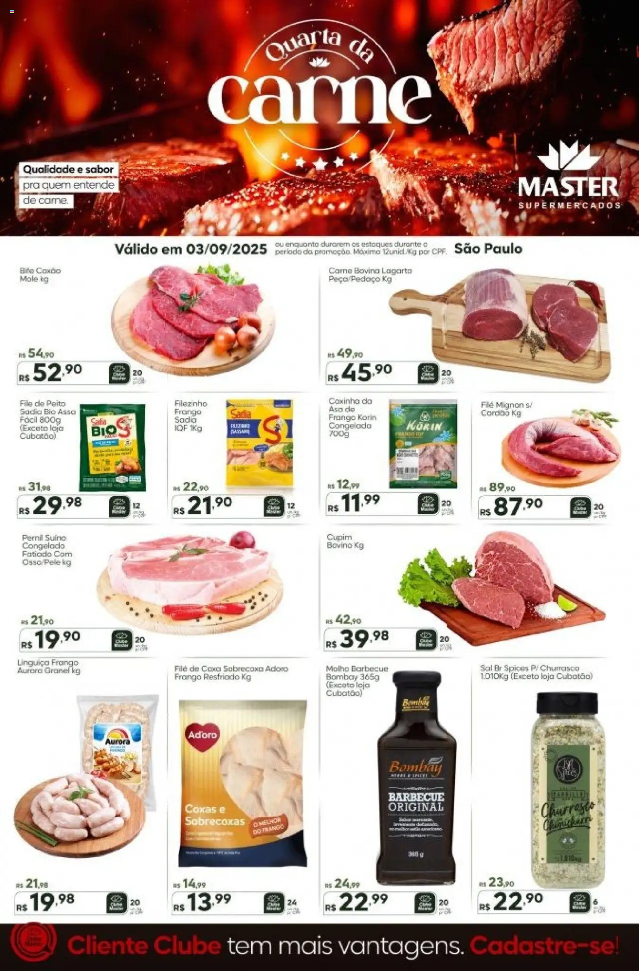 Master Folheto - válido de 03.09.2025 | Página: 1 | Produtos: Linguiça, Filé mignon, Pernil, Sal