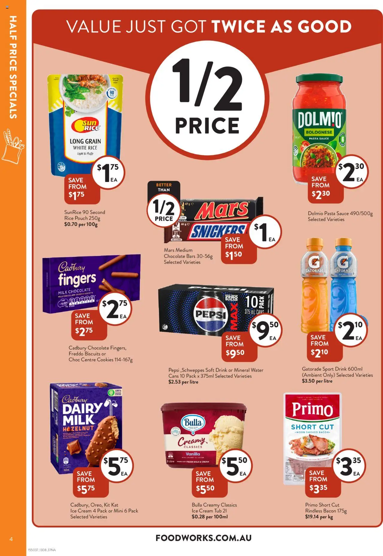 Foodworks catalogue - valid from 13.08.2025 | Page: 4 | Products: Bacon, Light, Rice, Water