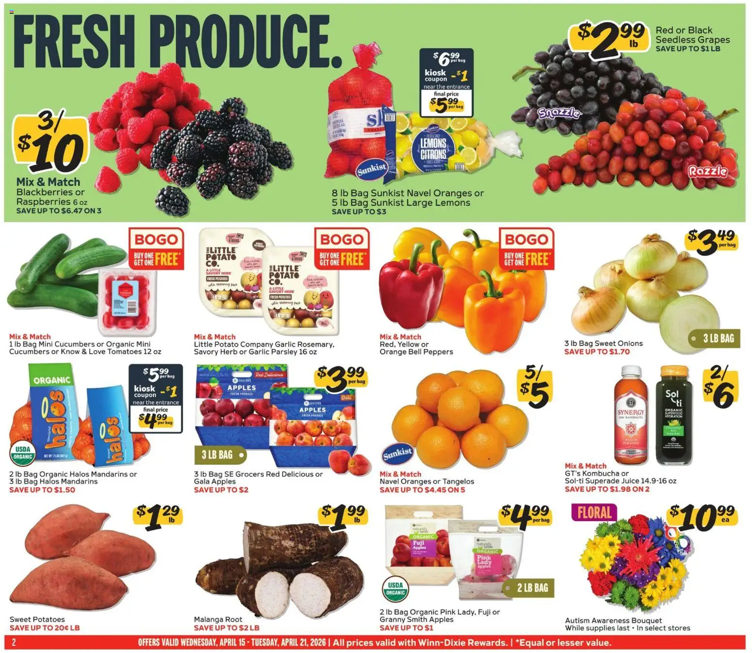 Winn Dixie Weekly Ad - valid from 15.04.2026 | Page: 2 | Products: Mandarins, Oranges, Garlic, Parsley