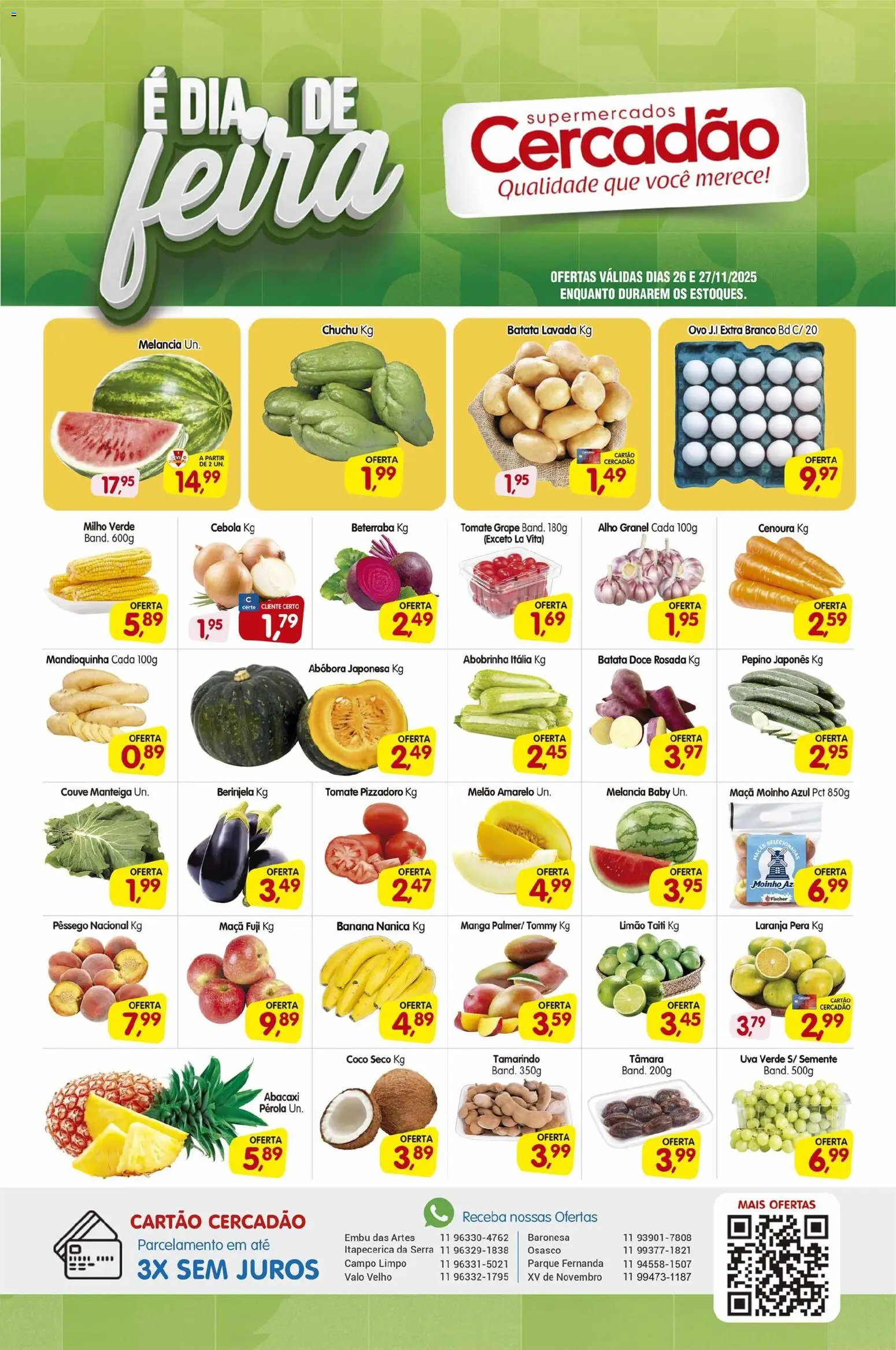 Cercadão Folheto - válido de 26.11.2025 | Página: 1 | Produtos: Pêssego, Berinjela, Mandioquinha, Couve
