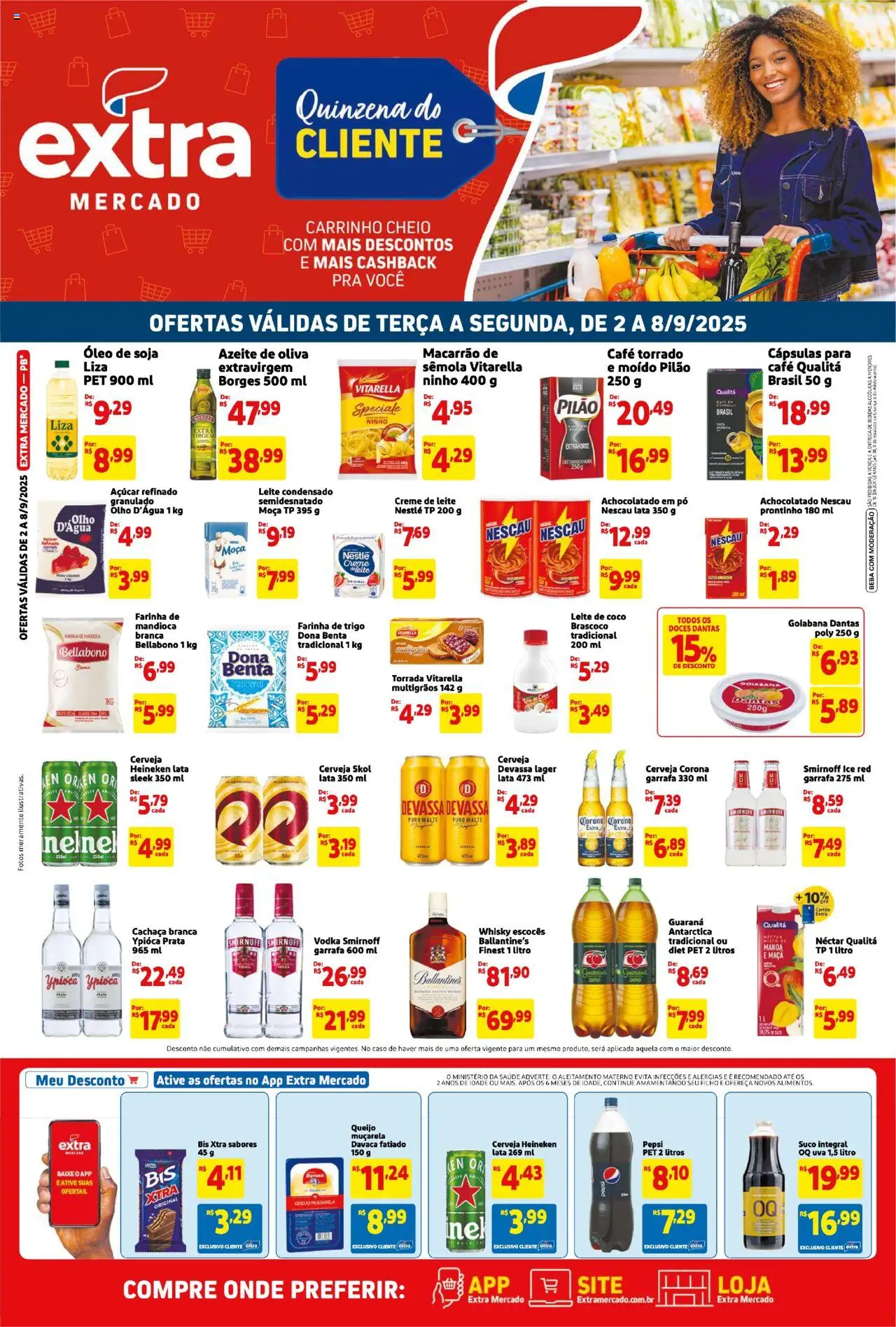 Extra Folheto - válido de 02.09.2025 | Página: 1 | Produtos: Achocolatado, Queijo, Heineken, Vodka