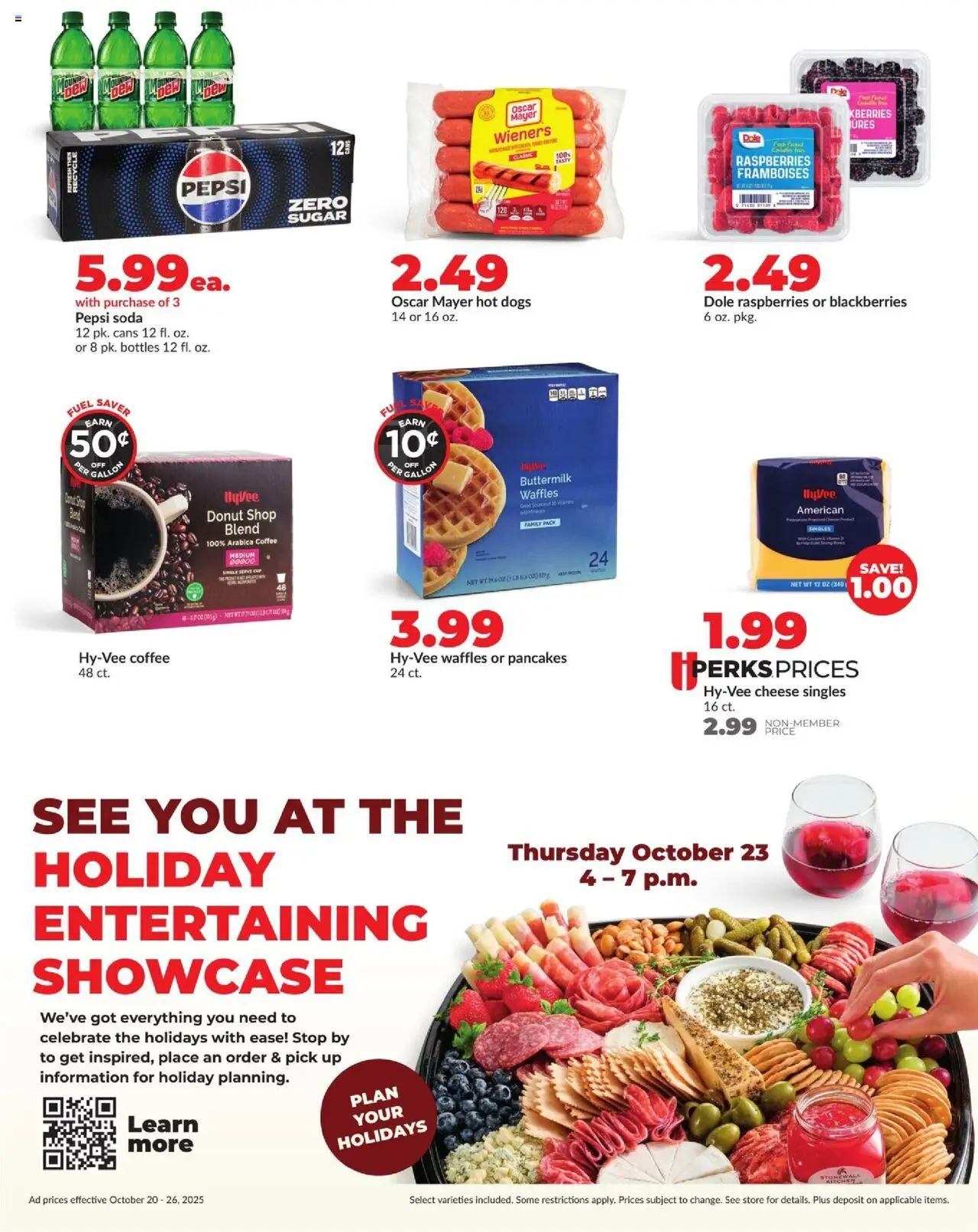 HyVee Weekly Ad - valid from 20.10.2025 | Page: 3 | Products: Cheese, Coffee, Sugar, Hot Dogs