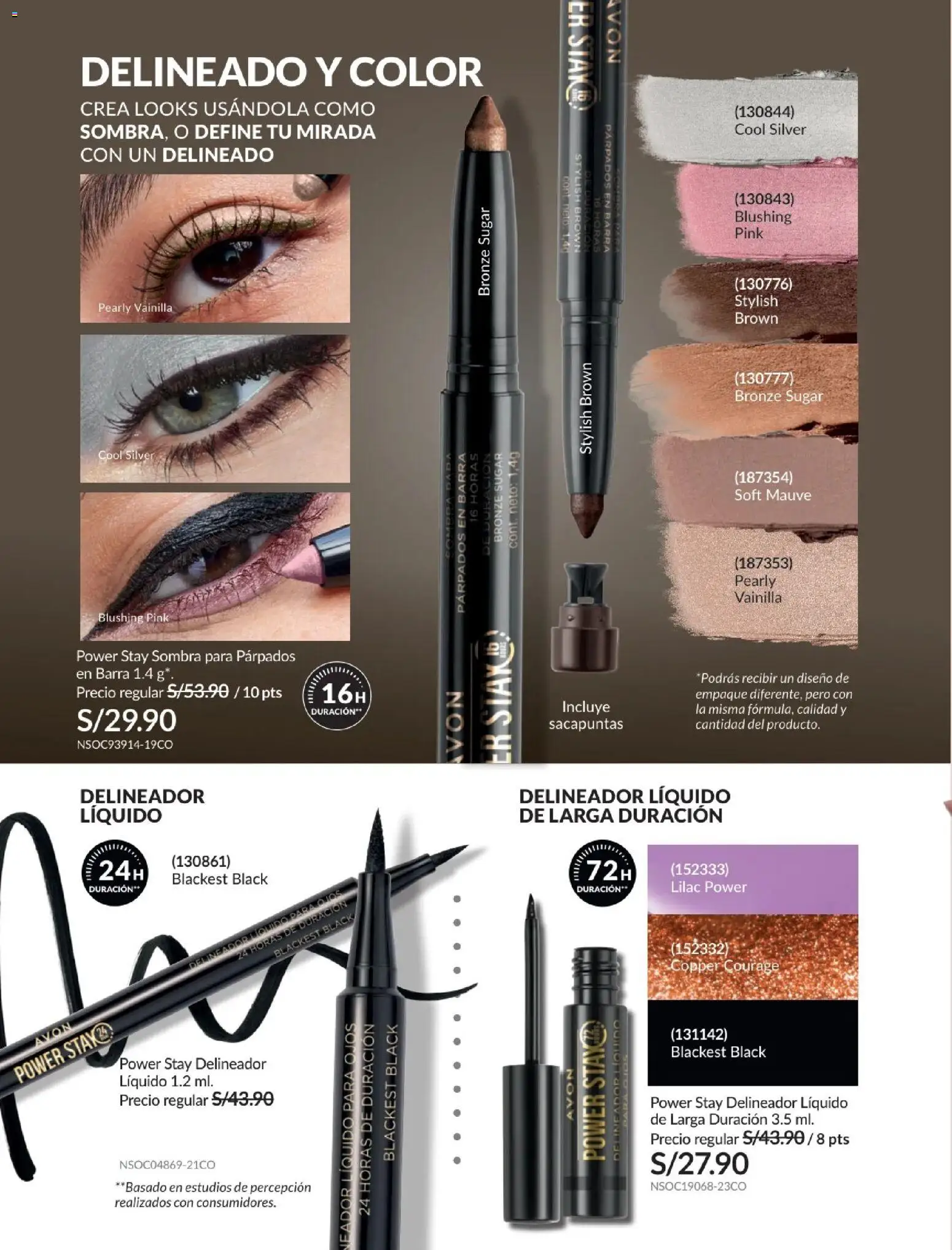 Catálogo Avon válido desde 01.02.2026 | Página: 48 | Productos: Delineador, Empaque, Sacapuntas
