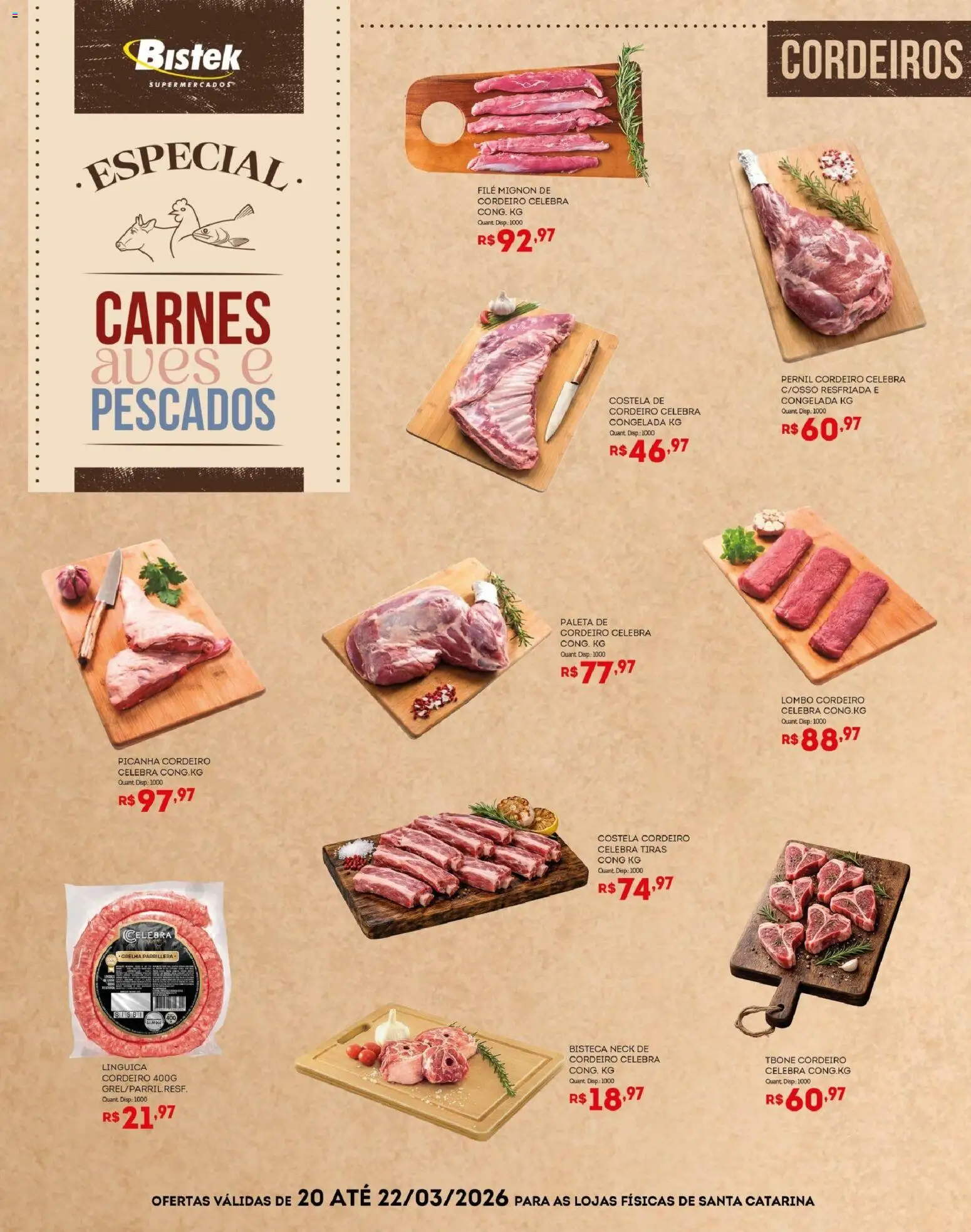 Bistek Supermercados Folheto - válido de 20.03.2026 | Página: 2 | Produtos: Linguiça, Filé mignon, Lombo, Cordeiro
